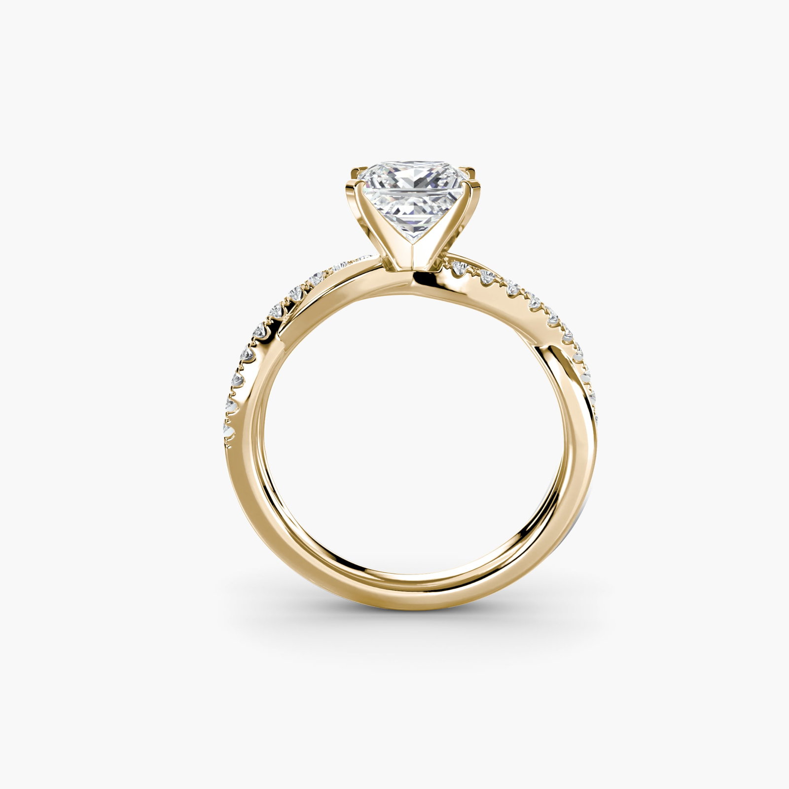 Pave Princess 18Kt Yellow Gold Ring Setting: Pave Princess 18Kt Yellow Gold Ring Setting Elevate your style with this stunning 18Kt yellow gold pave ring setting, featuring 20 side stones totaling 0.19 carats of lab-grown EF/VS clarity and