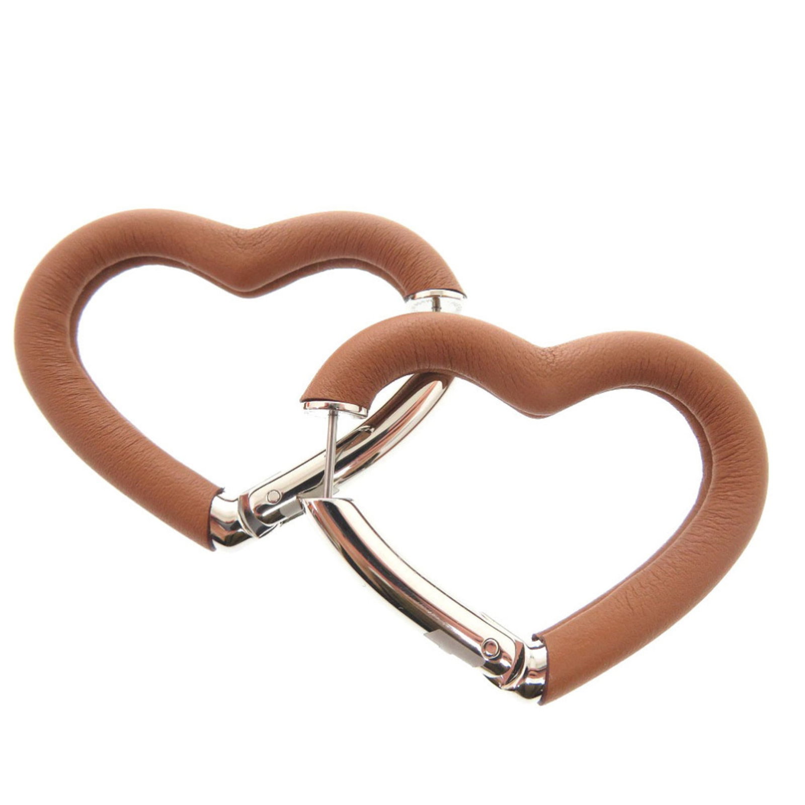 Hermes leather hoop earrings.: Hermes leather hoop earrings. Elegant and sophisticated, these Herm?s leather hoop earrings boast classic design with luxurious swift leather in brown and silver tones. Made to last, they feature a