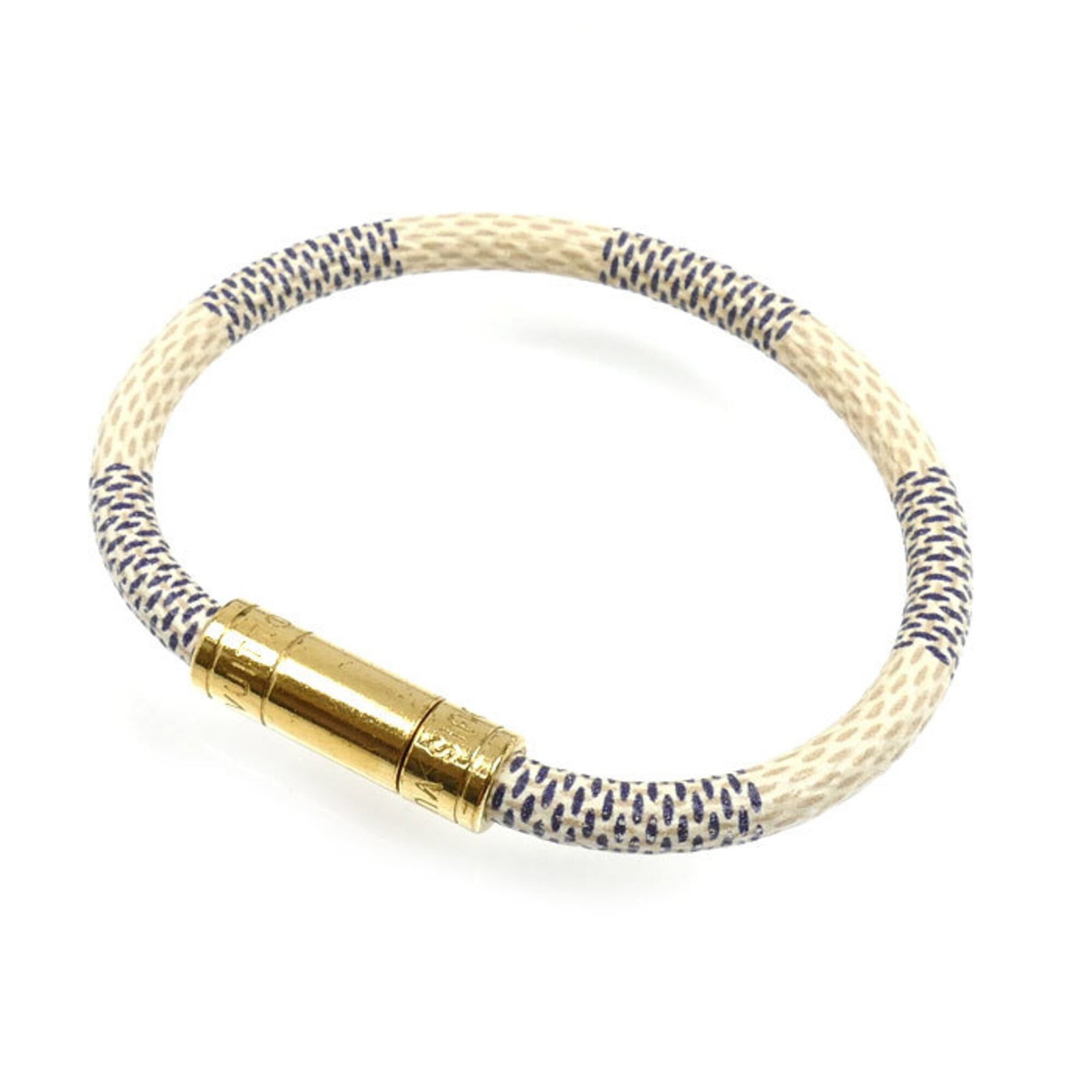 Louis Vuitton is a charm bracelet with damier azur.: Louis Vuitton is a charm bracelet with damier azur. A Louis Vuitton charm bracelet with a classic Damier Azur design adds a touch of timeless elegance to any outfit, its 15.5cm length perfectly