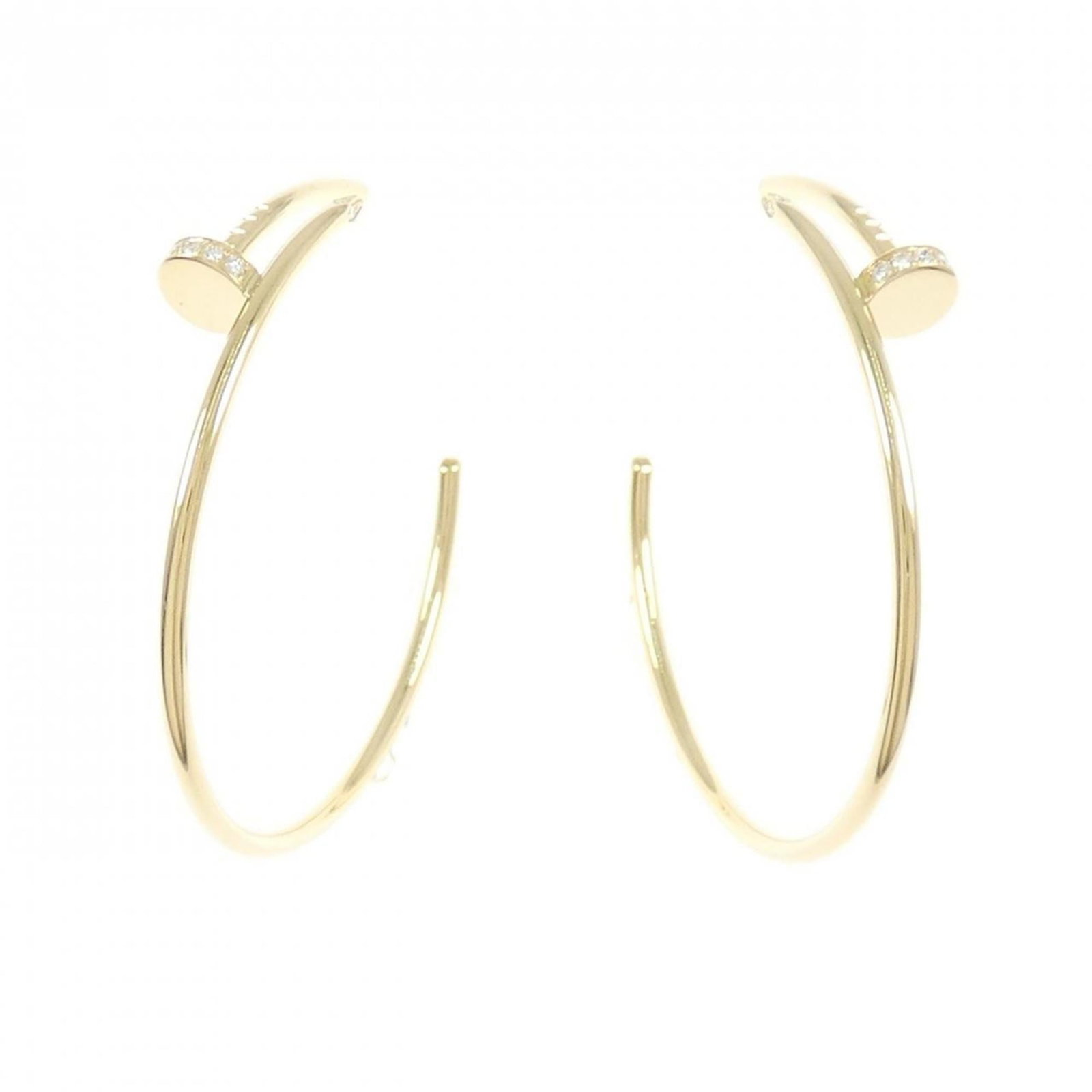 Cartier yellow gold hoop earrings: Cartier yellow gold hoop earrings These 18K yellow gold hoop earrings from Cartier feature a stunning diamond set into the design, adding a touch of luxury to any outfit. With a few subtle signs of