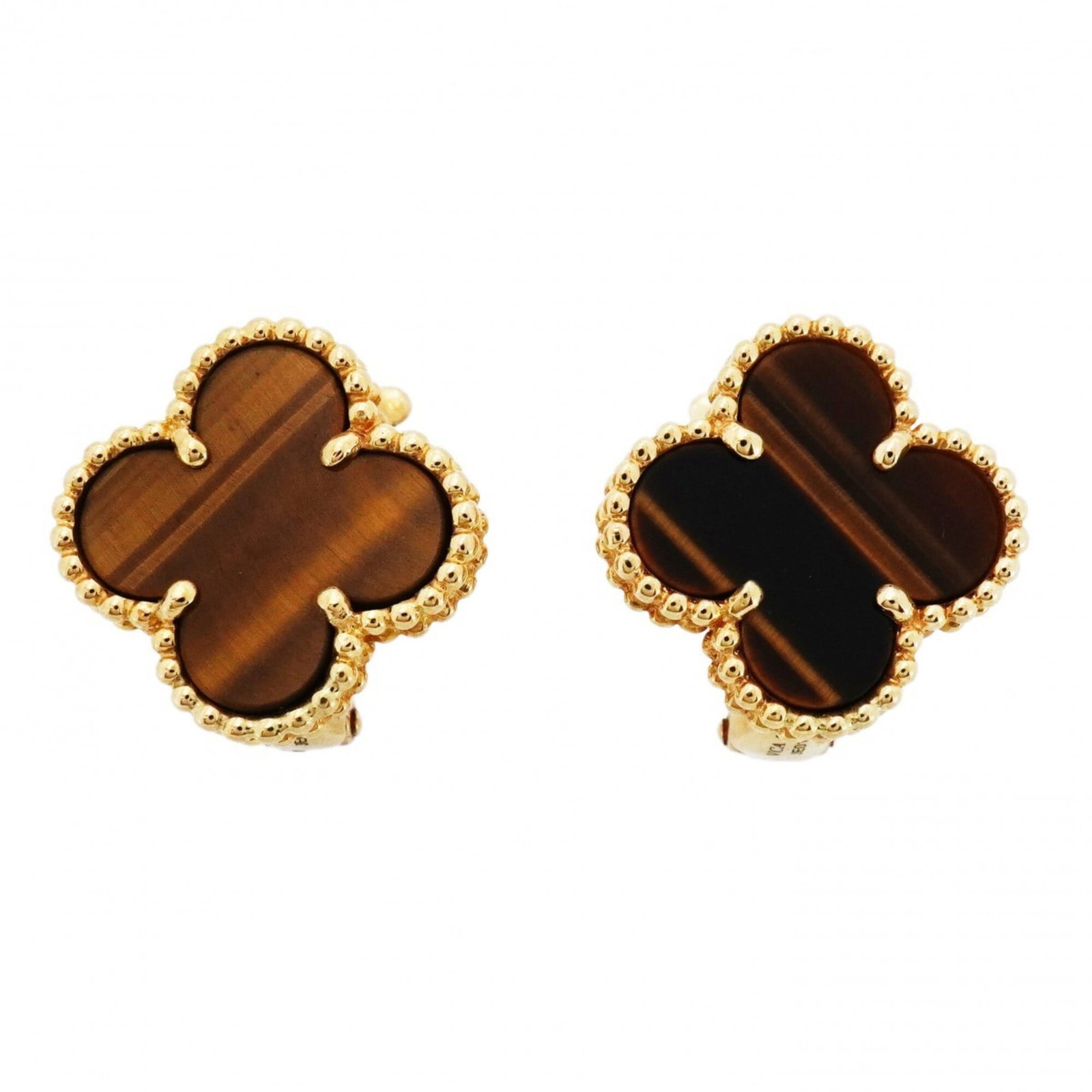 Van Cleef & Arpels Yellow Gold Stud Earrings: Van Cleef & Arpels Yellow Gold Stud Earrings These Van Cleef & Arpels yellow gold stud earrings feature a beautiful brown tiger's eye stone, set in 18K yellow gold. With their classic design and