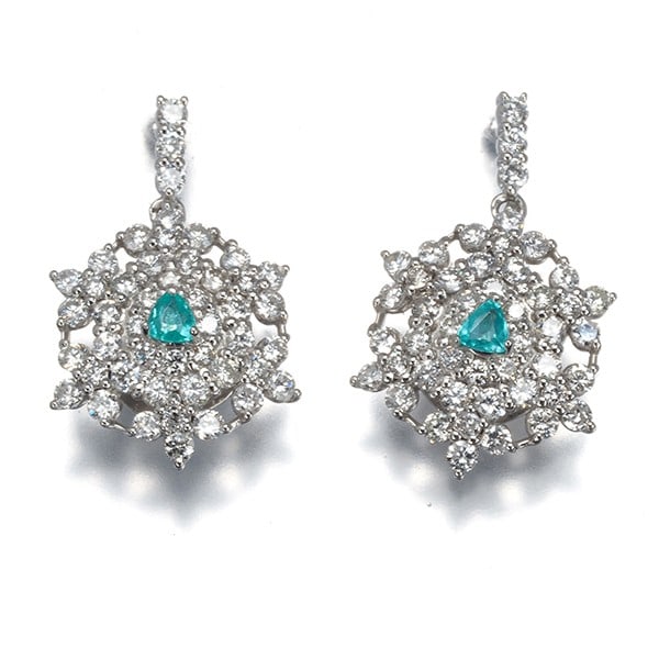 Paraiba Tourmaline 0.106Ct Diamond 1.06Ct Snowflake Earrings Pt 950/ 900 Platinum (1 of 4)