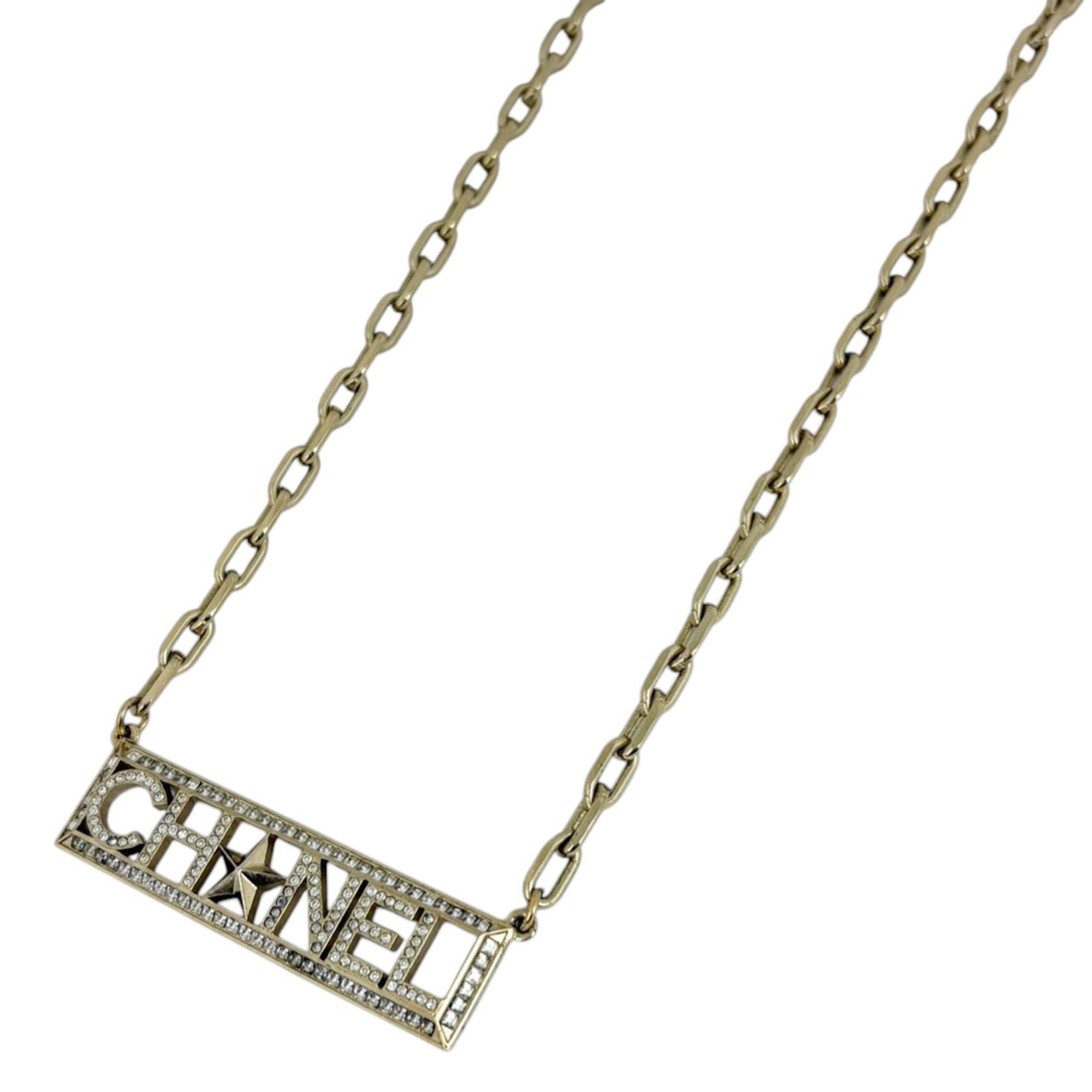 CHANEL Logo Star Rhinestone Necklace, CC Choker GP Gold, Women's: CHANEL Logo Star Rhinestone Necklace, CC Choker GP Gold, Women's Elevate your style with this iconic CHANEL Logo Star Rhinestone Necklace, featuring a striking gold rhinestone design that adds a