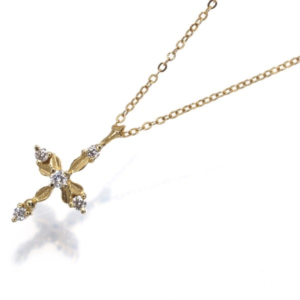 Ahkah Necklace Diamond 0.05Ct Cross 18K 750 Yellow Gold: Ahkah Necklace Diamond 0.05Ct Cross 18K 750 Yellow Gold Elevate your elegance with this stunning 18K yellow gold necklace featuring a natural 0.05ct diamond pendant, expertly crafted in Japan. The