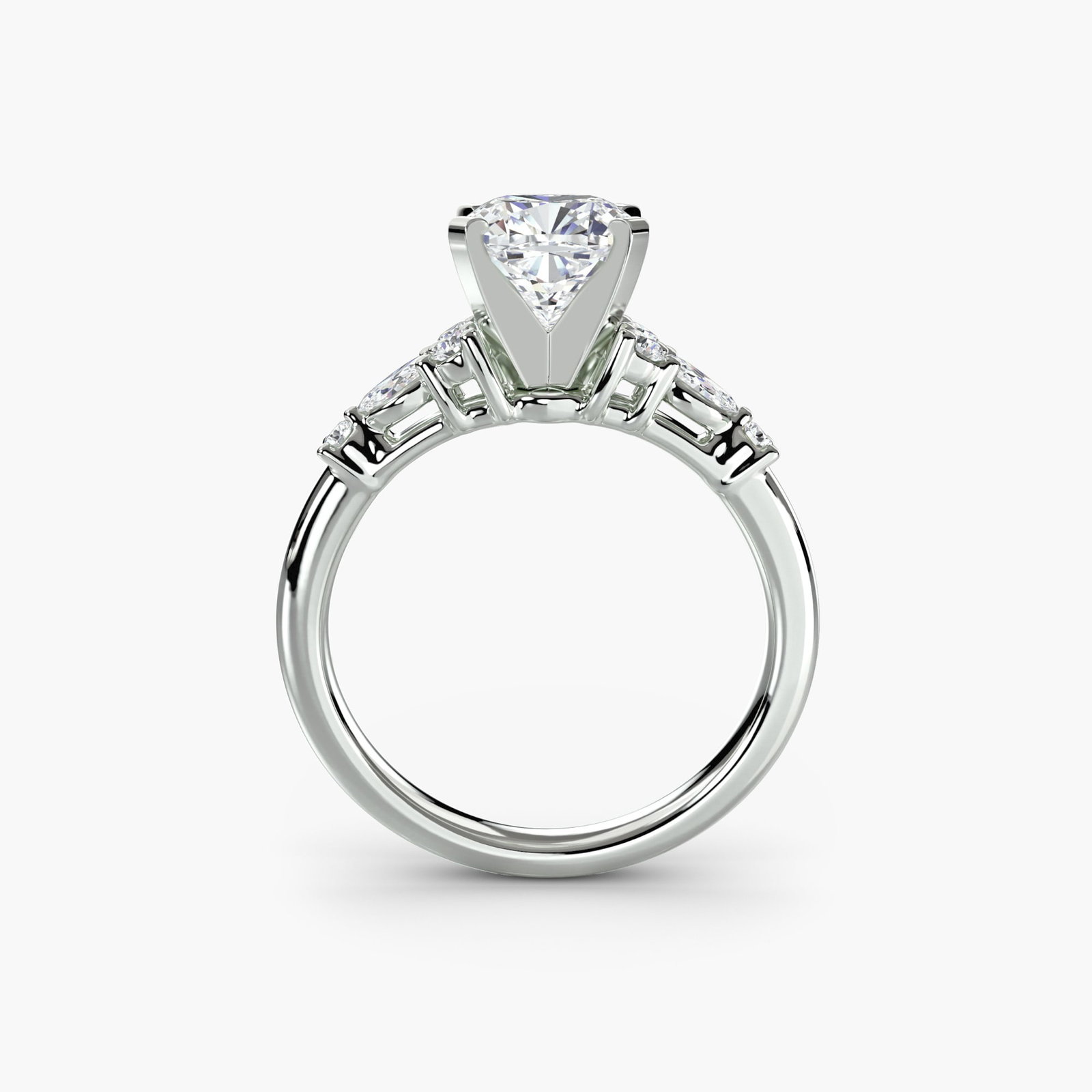 Side Stone Cushion 14Kt White Gold Ring Setting (1 of 5)