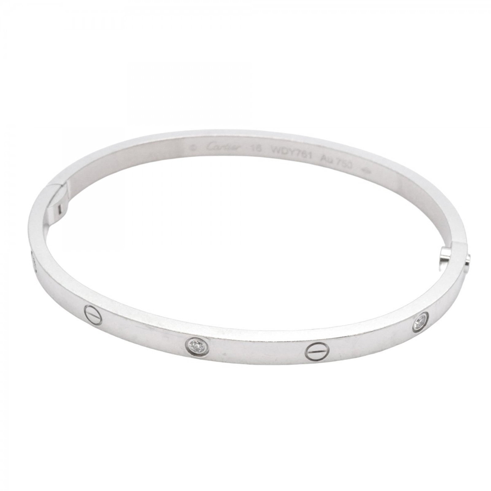 Cartier Bangle is White Gold: Cartier Bangle is White Gold A sleek and sophisticated 18K white gold Cartier bangle adorns your wrist with its subtle elegance. Featuring a diamond stone, this classic design is crafted from durable 