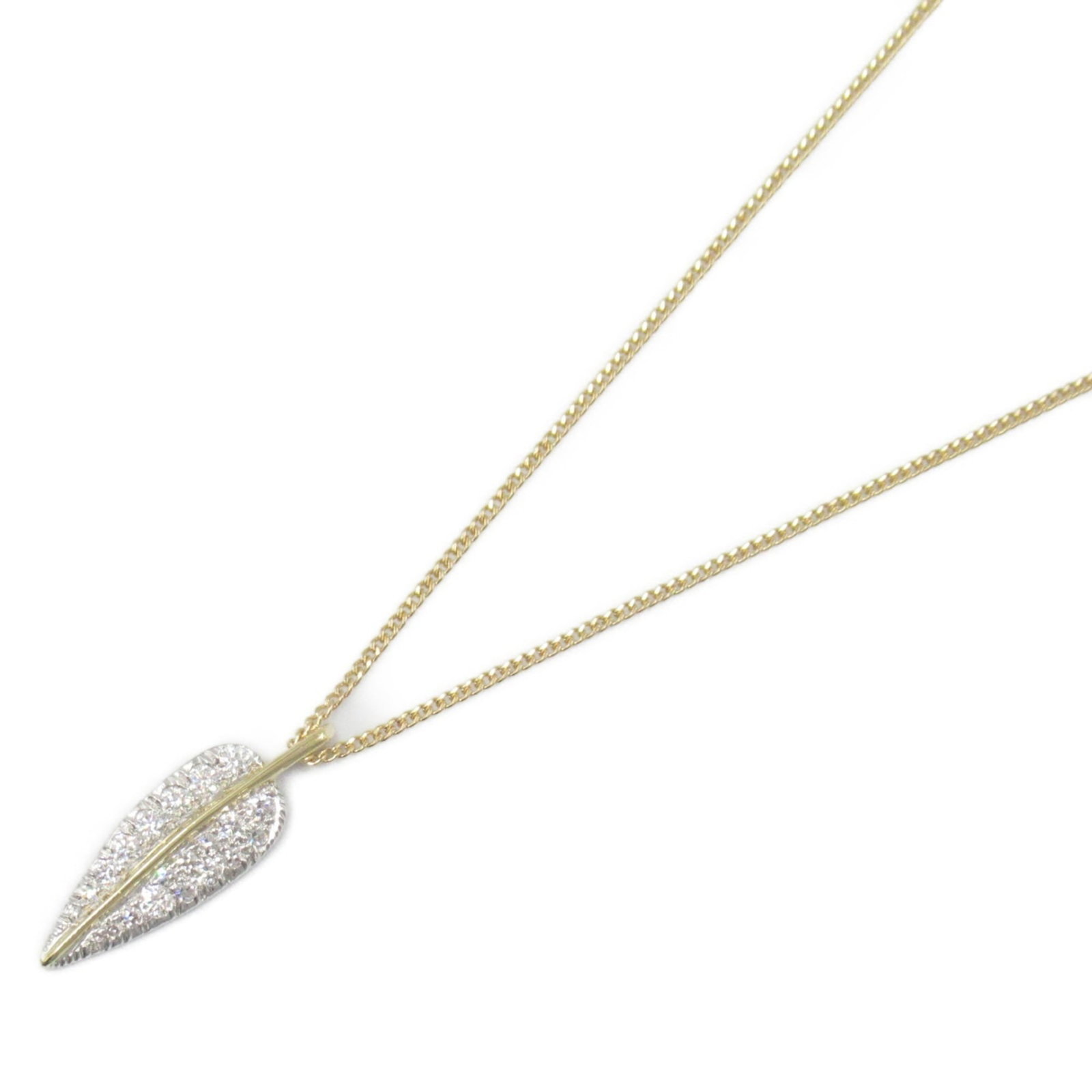 Tiffany & Co. Leaf Necklace, Diamond Jewelry, 18K (Yellow Gold), Pt900 Platinum, Diamond, Women's,: Tiffany & Co. Leaf Necklace, Diamond Jewelry, 18K (Yellow Gold), Pt900 Platinum, Diamond, Women's, A stunning Tiffany & Co. leaf necklace shines with 18K yellow gold and a clear diamond pendant,