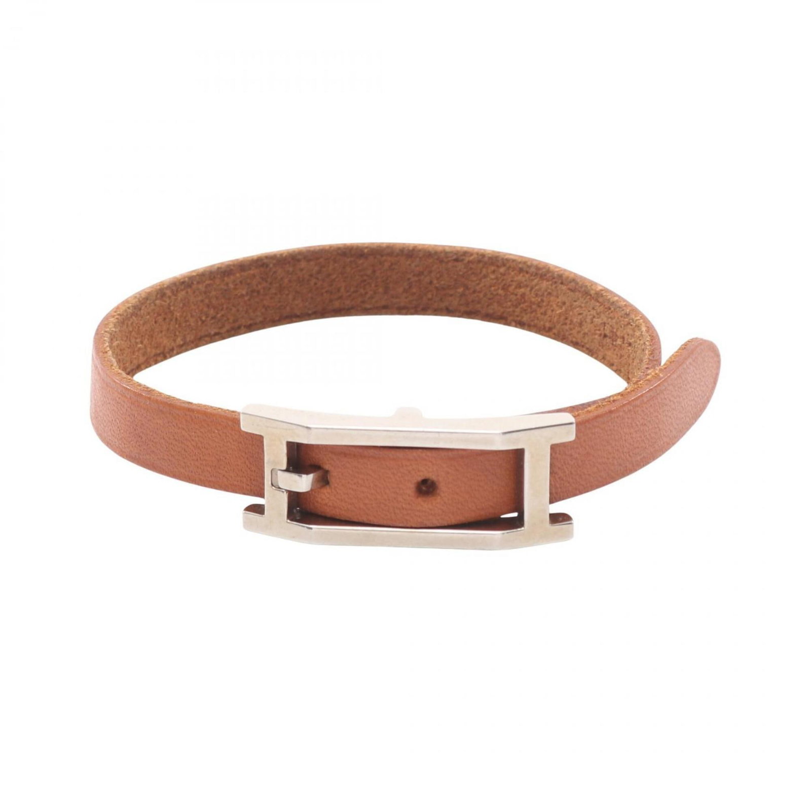Hermes Charm Bracelet Leather, Stainless Steel: Hermes Charm Bracelet Leather, Stainless Steel A pre-owned Hermes Charm Bracelet in brown leather and silver accents, featuring a classic design with 17.5cm length. This charm bracelet has been worn