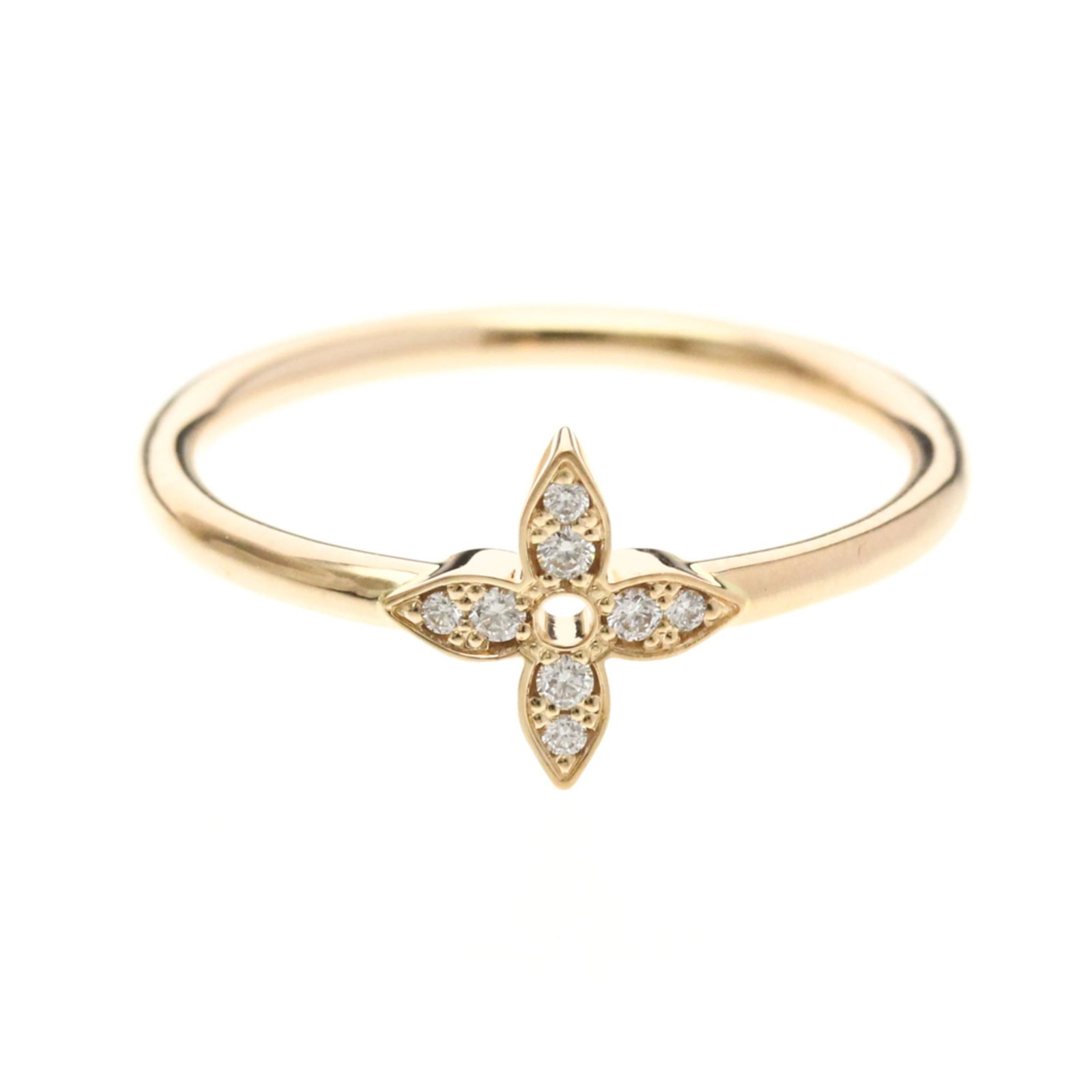 Louis Vuitton Pink Gold Band Ring: Louis Vuitton Pink Gold Band Ring A delicate pink gold band ring from Louis Vuitton, featuring 18K metal and a diamond stone, adds a touch of elegance to any outfit. With its slender 1.6mm width and w