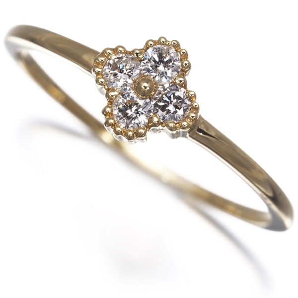 Diamond 0.15Ct Flower Ring 18K 750 Yellow Gold (1 of 6)