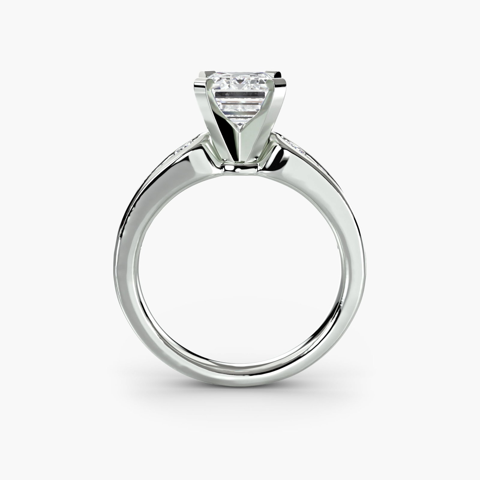 Pave Emerald 14Kt White Gold Ring Setting: Pave Emerald 14Kt White Gold Ring Setting Elegant pave design sets off 12 lab-grown side stones in this stunning 14Kt white gold ring setting, showcasing a total carat weight of 0.341 CT. The ring fea