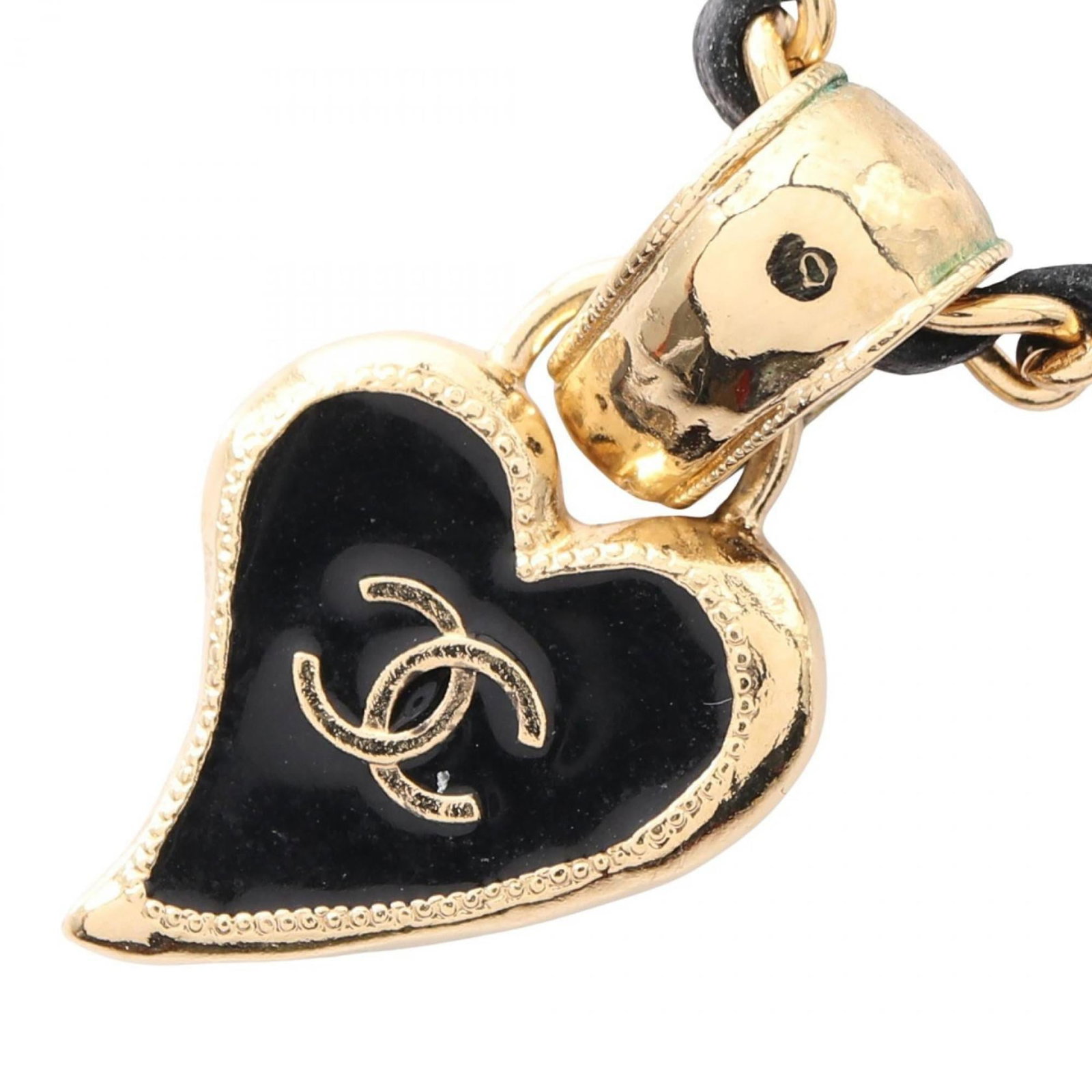 CHANEL Coco Mark Heart Necklace, Gold-Plated Leather, Women's, Gold and Black (1 of 9)