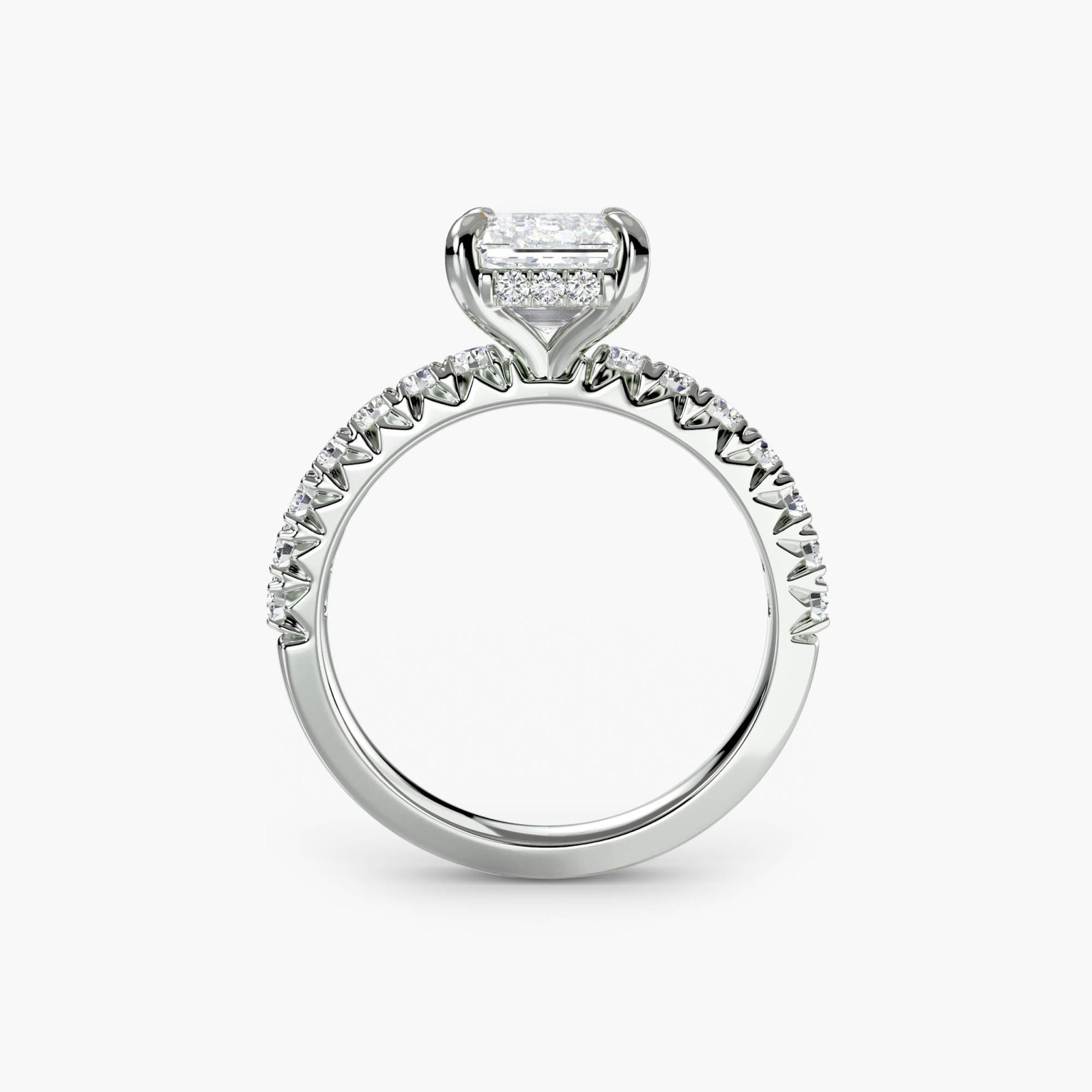 Hidden Halo Asscher 14Kt White Gold Ring Setting: Hidden Halo Asscher 14Kt White Gold Ring Setting Elevate your style with this Asscher 14Kt White Gold Ring Setting, showcasing 26 lab-grown side stones totaling 0.41 carats of EF/VS clarity and