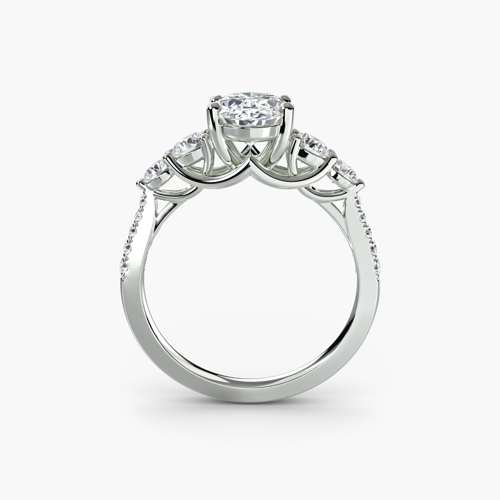 Pave Oval 18Kt White Gold Ring Setting: Pave Oval 18Kt White Gold Ring Setting Elevate your style with this stunning 18Kt white gold oval ring setting, featuring 14 pave stones that total 0.595 carats of sparkle. The sleek design showcases 