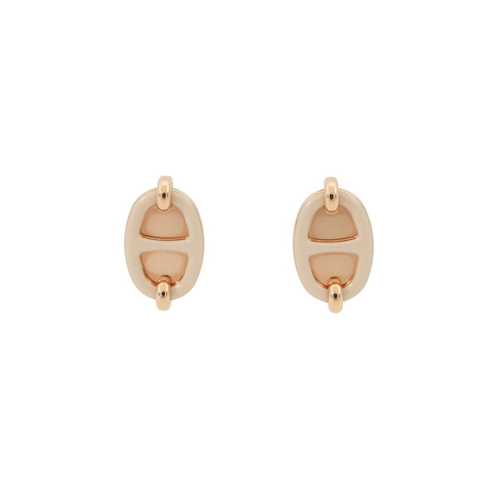 Hermes metal enamel earrings.: Hermes metal enamel earrings. Elevate your style with these stunning Hermes metal enamel earrings, crafted from durable metal and adorned with vibrant pink gold enamel details. Measuring 23mm x 13mm,