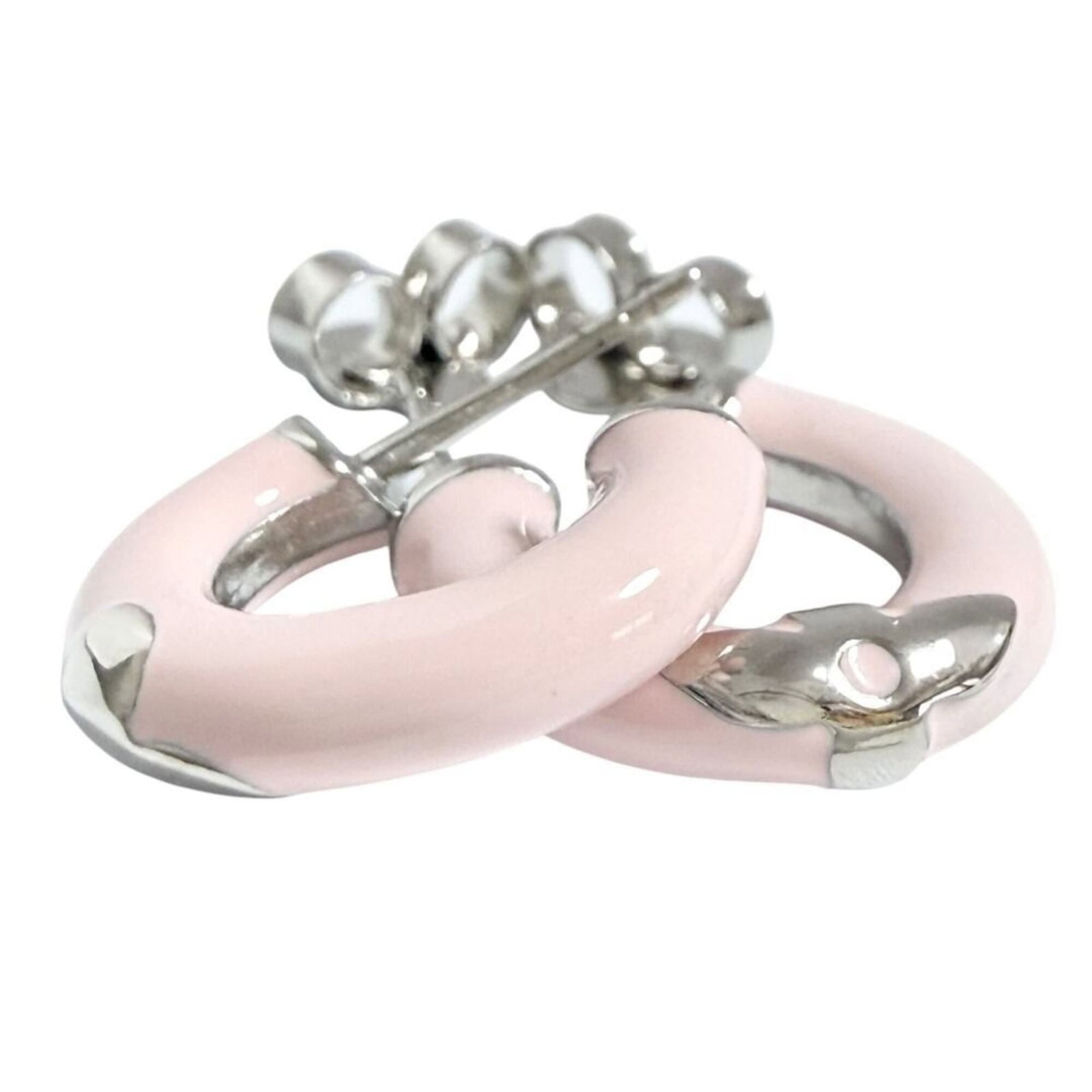 Louis Vuitton hoop metal earrings: Louis Vuitton hoop metal earrings Unique Louis Vuitton hoop metal earrings in a soft pink hue, featuring the iconic brand's signature style. With some minor signs of wear and tear, these earrings