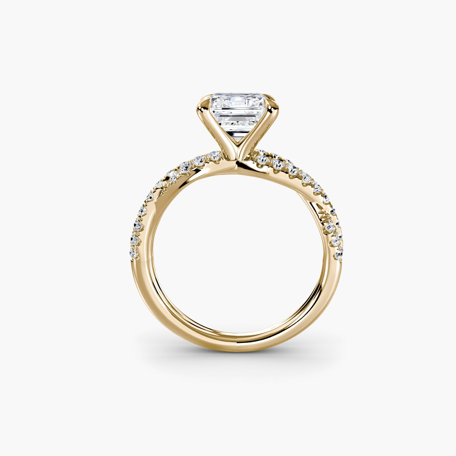 Pave Asscher 14Kt Yellow Gold Ring Setting: Pave Asscher 14Kt Yellow Gold Ring Setting Elegant and understated, this 14Kt yellow gold Asscher ring setting boasts 34 pave side stones totaling 0.381 carats of lab-grown EF/VS color and clarity.