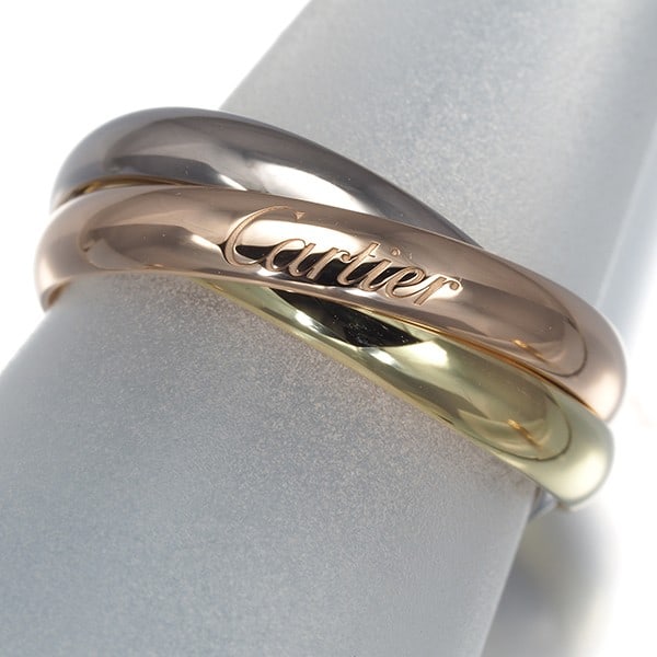Cartier Ring Trinity 3Color Sm Eu50 18K 750 Yellow White Rose Gold: Cartier Ring Trinity 3Color Sm Eu50 18K 750 Yellow White Rose Gold A stunning Cartier Trinity ring in 18k multi-tone gold, this EU50 size features the iconic brand's signature design with a unique