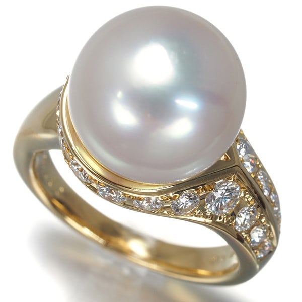 Mikimoto Ring South Sea Pearl 12.3Mm Diamond 0.87Ct Us6-6.25 18K Yg: Mikimoto Ring South Sea Pearl 12.3Mm Diamond 0.87Ct Us6-6.25 18K Yg A stunning 18k yellow gold ring from renowned Japanese jeweler MIKIMOTO, featuring a large South Sea pearl with an impressive diamet