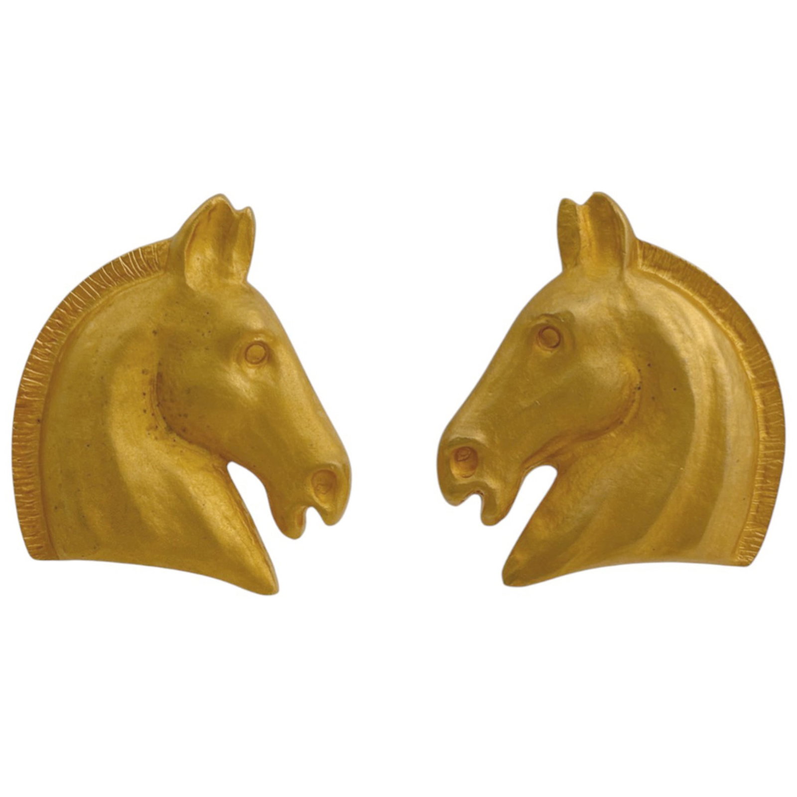 Hermes gold women's horse motif earrings: Hermes gold women's horse motif earrings Elegant gold earrings featuring an iconic horse motif, crafted by the renowned French luxury brand Hermes. With their 31mm x 35mm stone size and subtle signs o