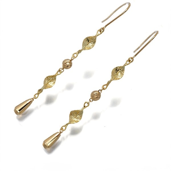 Yellow Gold 750 18K hook leaf ball bead earrings: Yellow Gold 750 18K hook leaf ball bead earrings Elegant 18k yellow gold hook leaf ball bead earrings from Japan, crafted with high-quality metal purity for a luxurious finish. These understated earri