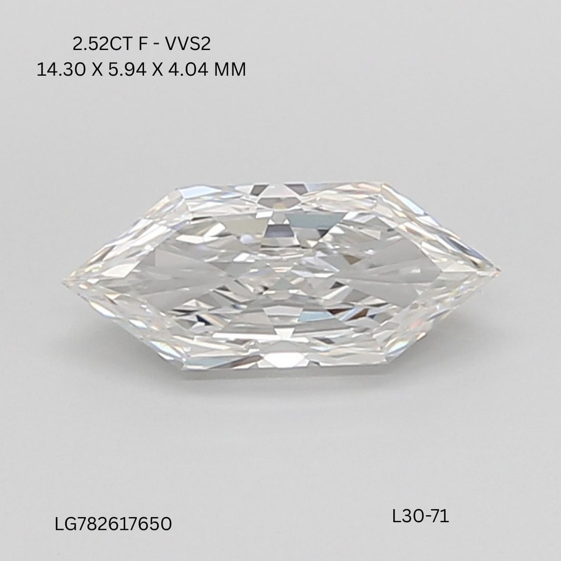 IGI Hexagonal 2.52ct F VVS2 - Loose Lab Diamond: IGI Hexagonal 2.52ct F VVS2 - Loose Lab Diamond This listing features IGI Hexagonal 2.52ct F VVS2 - Loose Lab Diamond. Item specifics are provided below. Item Specifics: Source: This Is A Real Diamond