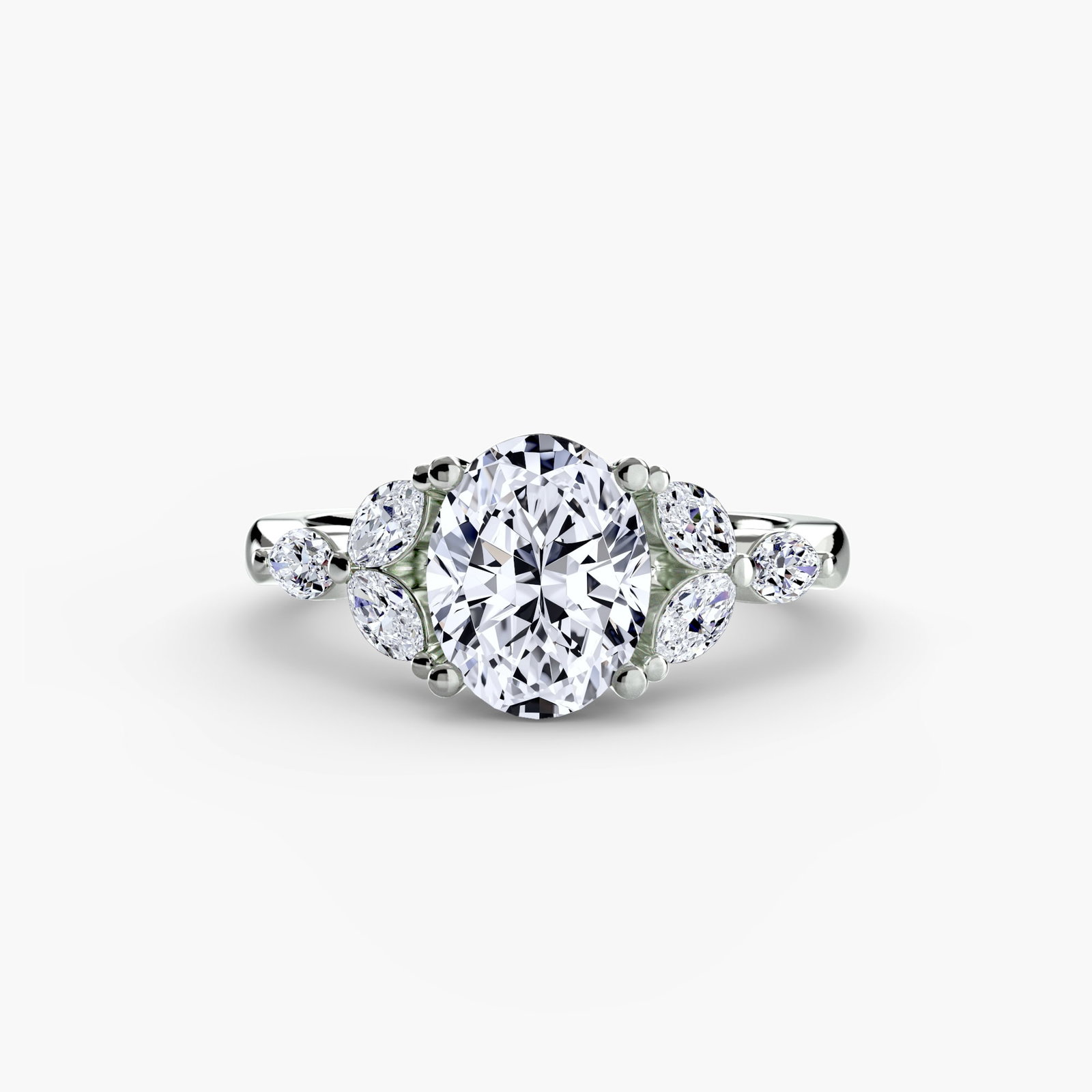 Side Stone Oval 950 Platinum Ring Setting - 2