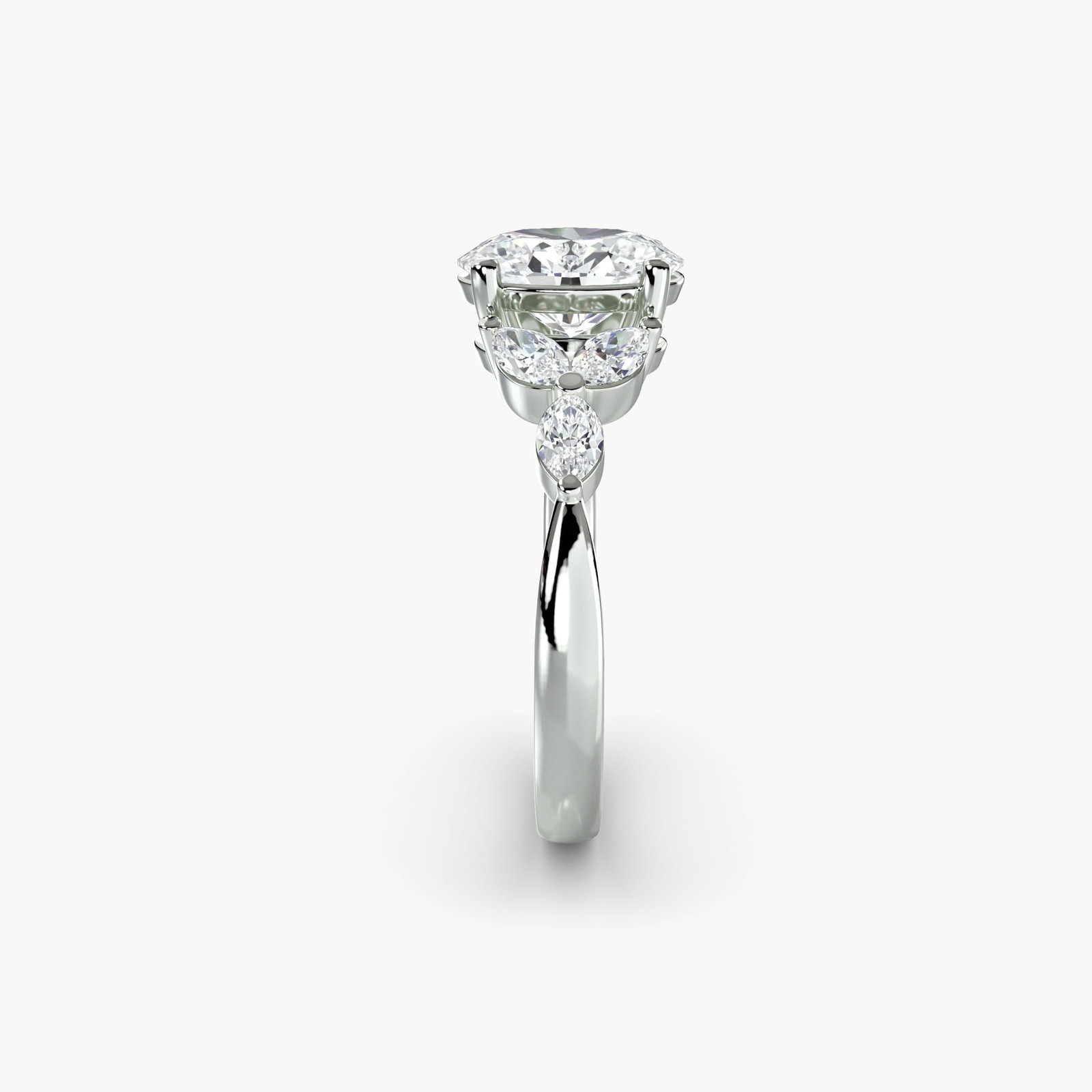 Side Stone Oval 950 Platinum Ring Setting - 3