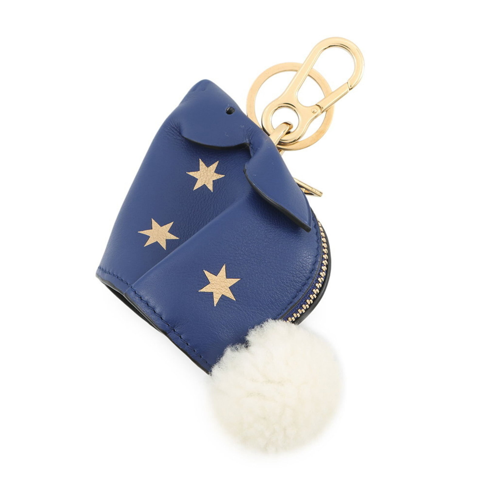 Loewe Handbag Charm Leather: Loewe Handbag Charm Leather The Loewe Handbag Charm Leather features a striking blue and gold design. Made from high-quality leather, this charm boasts a size of 80mm x 125mm x 45mm, making it a