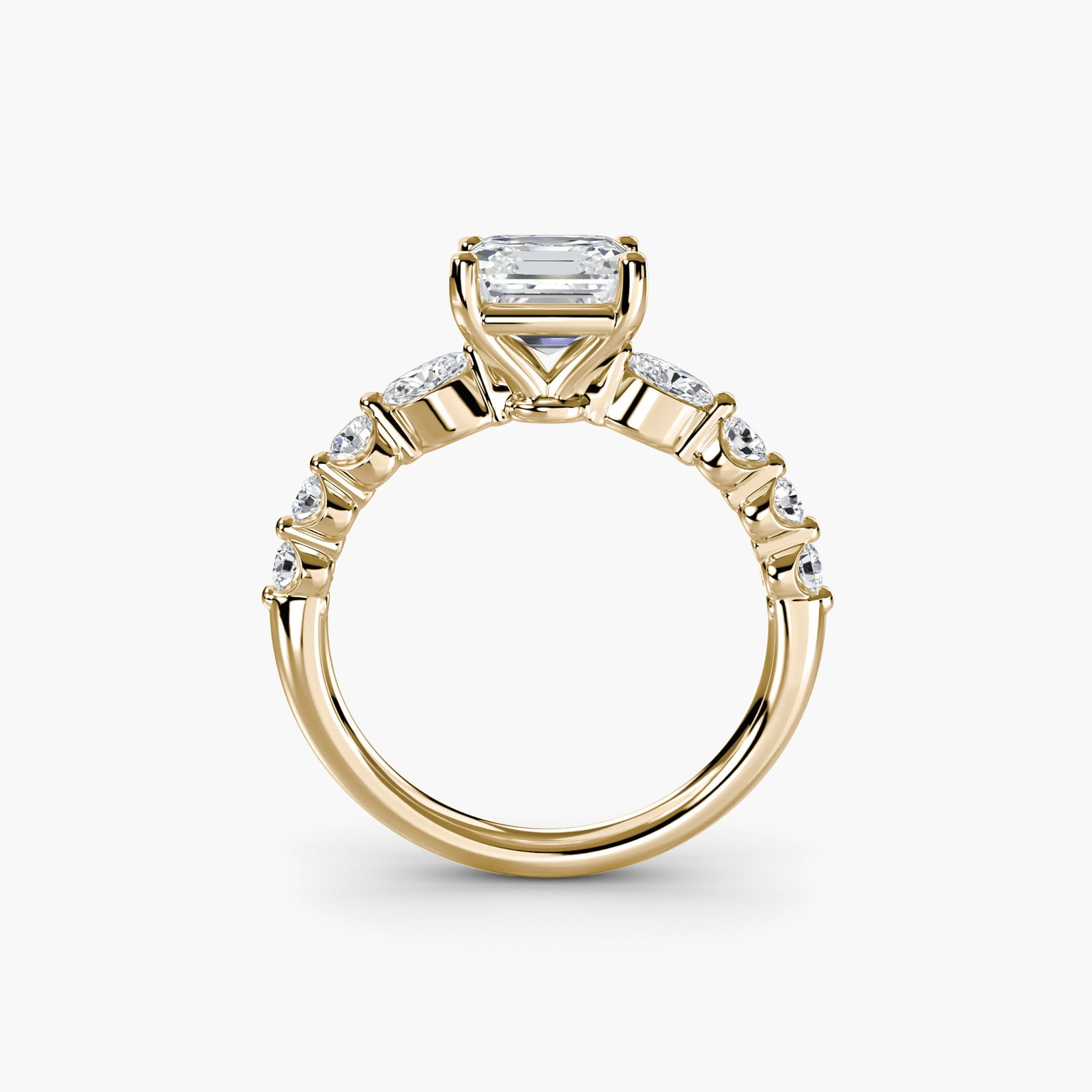 Pave Asscher 18Kt Yellow Gold Ring Setting: Pave Asscher 18Kt Yellow Gold Ring Setting Pave Asscher 18Kt Yellow Gold Ring Setting features an intricate design with 8 lab-grown side stones totaling 0.29 carats, set in a sturdy 4.23 carat 18k yel