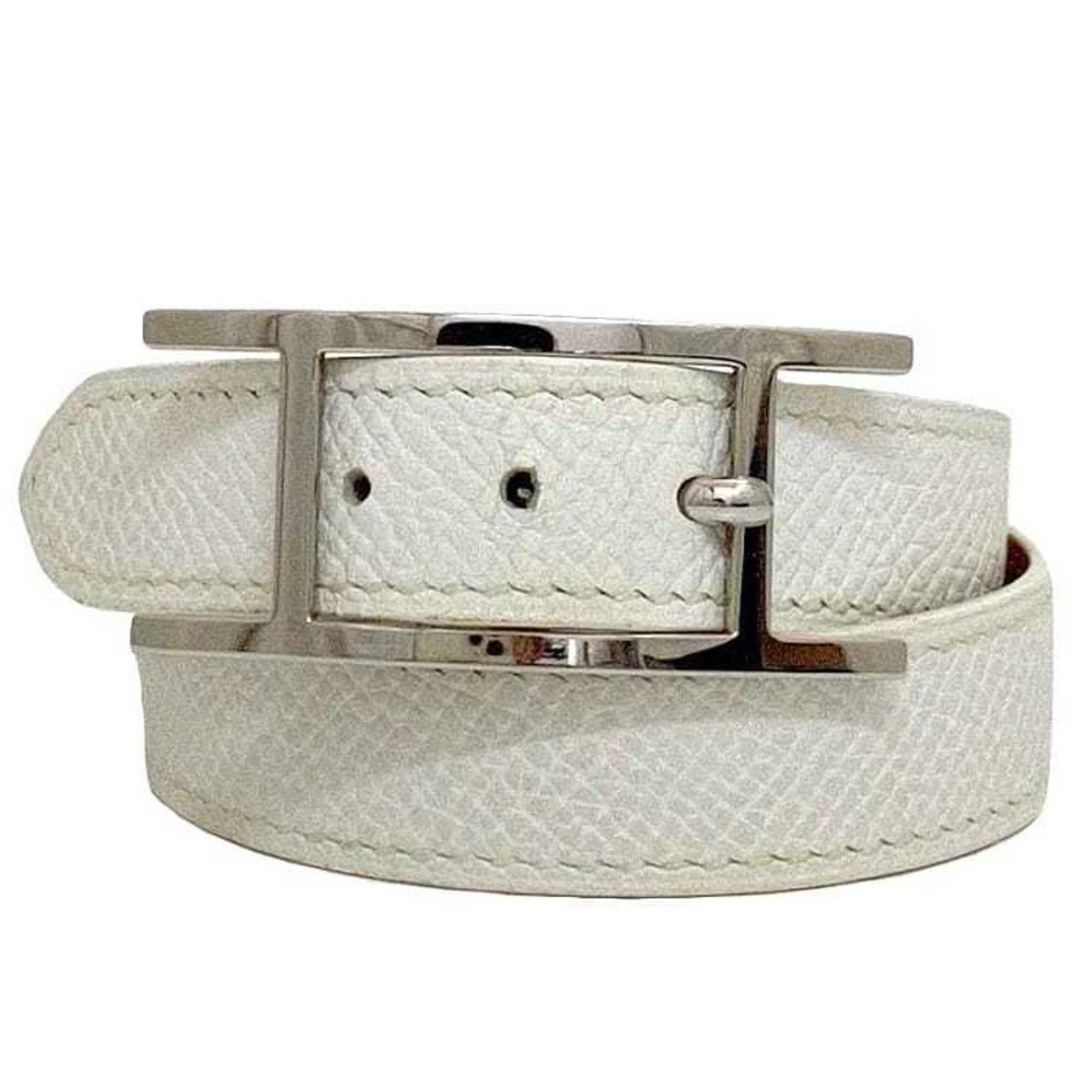 Hermes Charm Bracelet Leather, Togo Leather: Hermes Charm Bracelet Leather, Togo Leather This Hermes Charm Bracelet features high-quality Togo leather in white. The bracelet shows signs of usage, with minor scratches and dirt visible, but remain