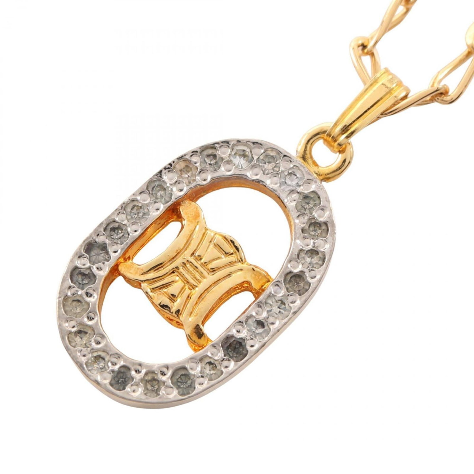 Celine Triomphe Necklace, Gold Plated (GP), Rhinestone, Women's, Tone, Clear Tone: Celine Triomphe Necklace, Gold Plated (GP), Rhinestone, Women's, Tone, Clear Tone The Celine Triomphe Necklace in gold plated (GP) features a clear tone with rhinestone accents, adding a touch of eleg