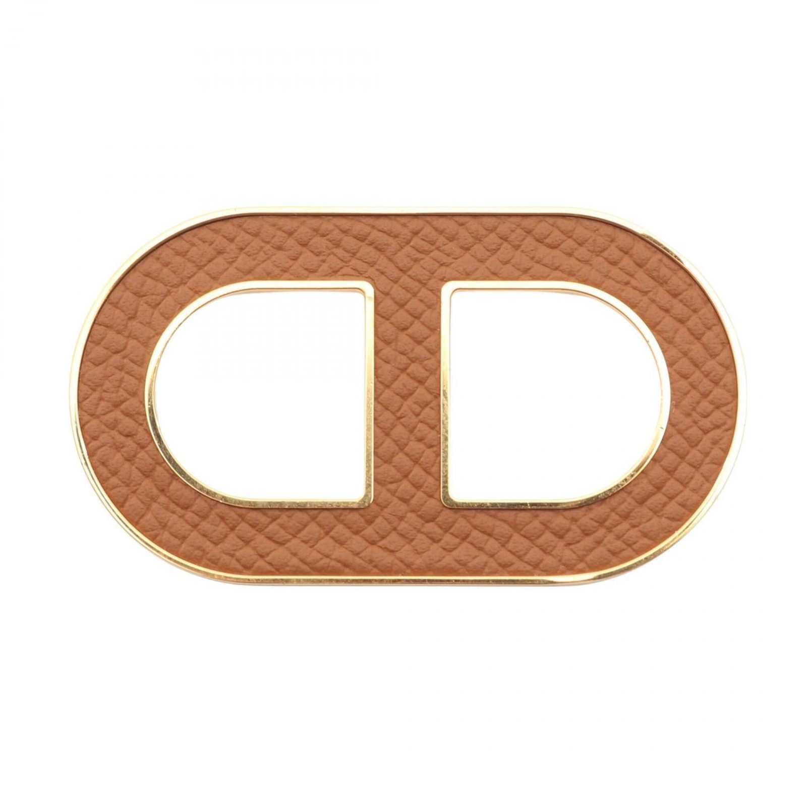 Hermes Brooch Epsom Leather, Gold Plating, Leather: Hermes Brooch Epsom Leather, Gold Plating, Leather Epsom leather and gold plating come together in this elegant Hermes brooch, featuring a classic design with subtle brown and gold tones. The item mea