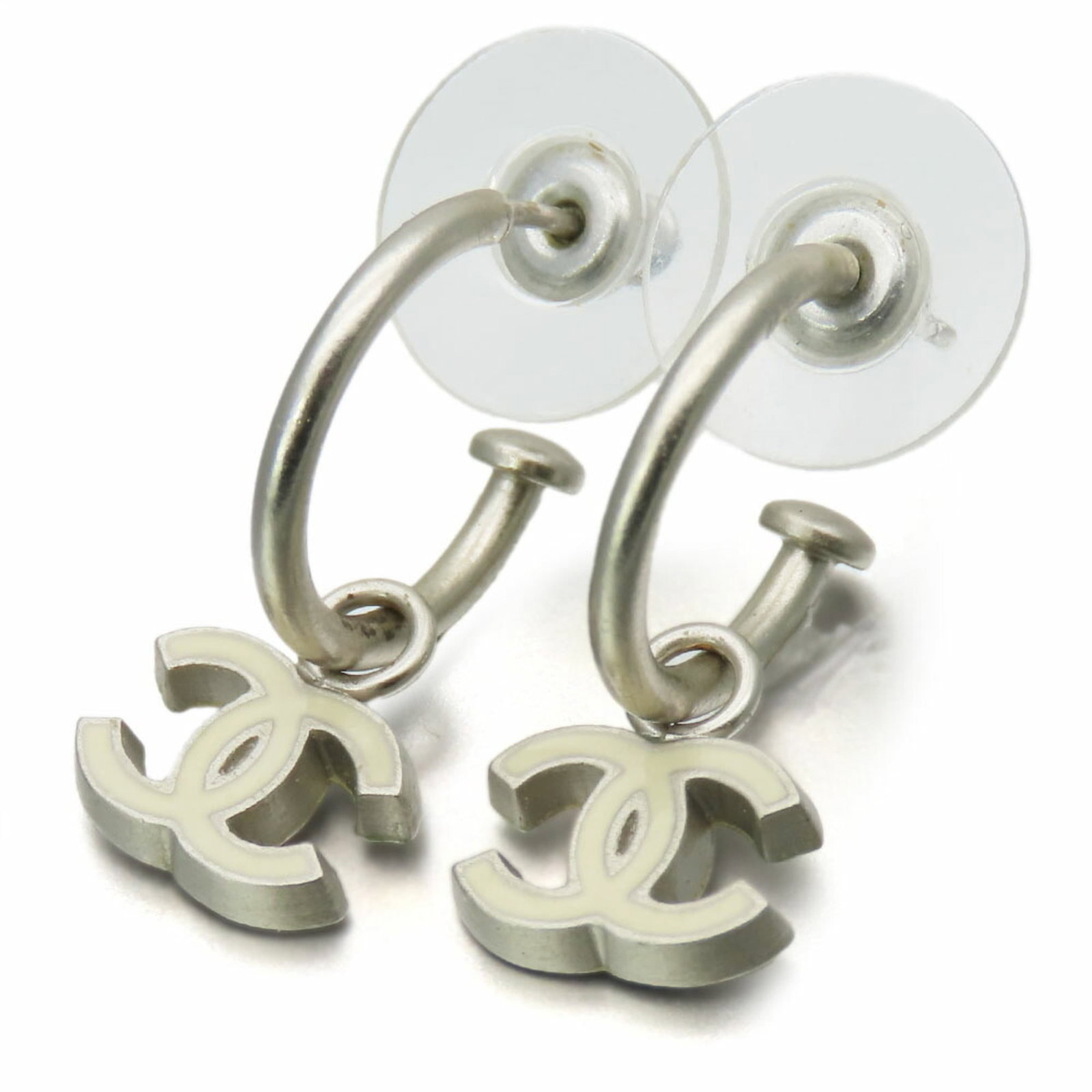 Chanel Stud Earrings Metal: Chanel Stud Earrings Metal Stud earrings with a sleek Chanel design, crafted from metal and featuring a crisp white finish. Measuring 11.40mm x 10.00mm, these earrings showcase a subtle size that