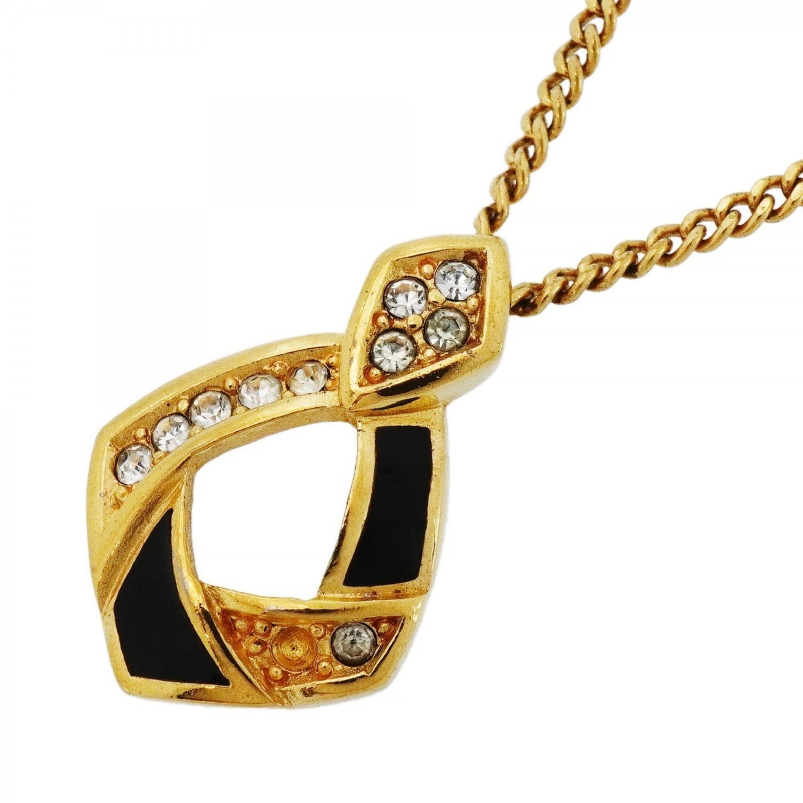 Christian Dior Necklace, GP Plated, Rhinestone, Gold, Black, Women's: Christian Dior Necklace, GP Plated, Rhinestone, Gold, Black, Women's The Christian Dior necklace boasts a striking gold plating finish and intricate rhinestone detailing, adding a touch of luxury to
