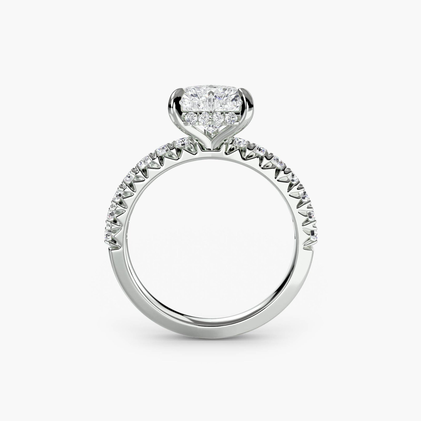Hidden Halo Heart 950 Platinum Ring Setting: Hidden Halo Heart 950 Platinum Ring Setting The Hidden Halo Heart ring setting boasts an elegant design with 28 lab-grown side stones totaling 0.42 carats, adding subtle sparkle to its heart-shaped pr