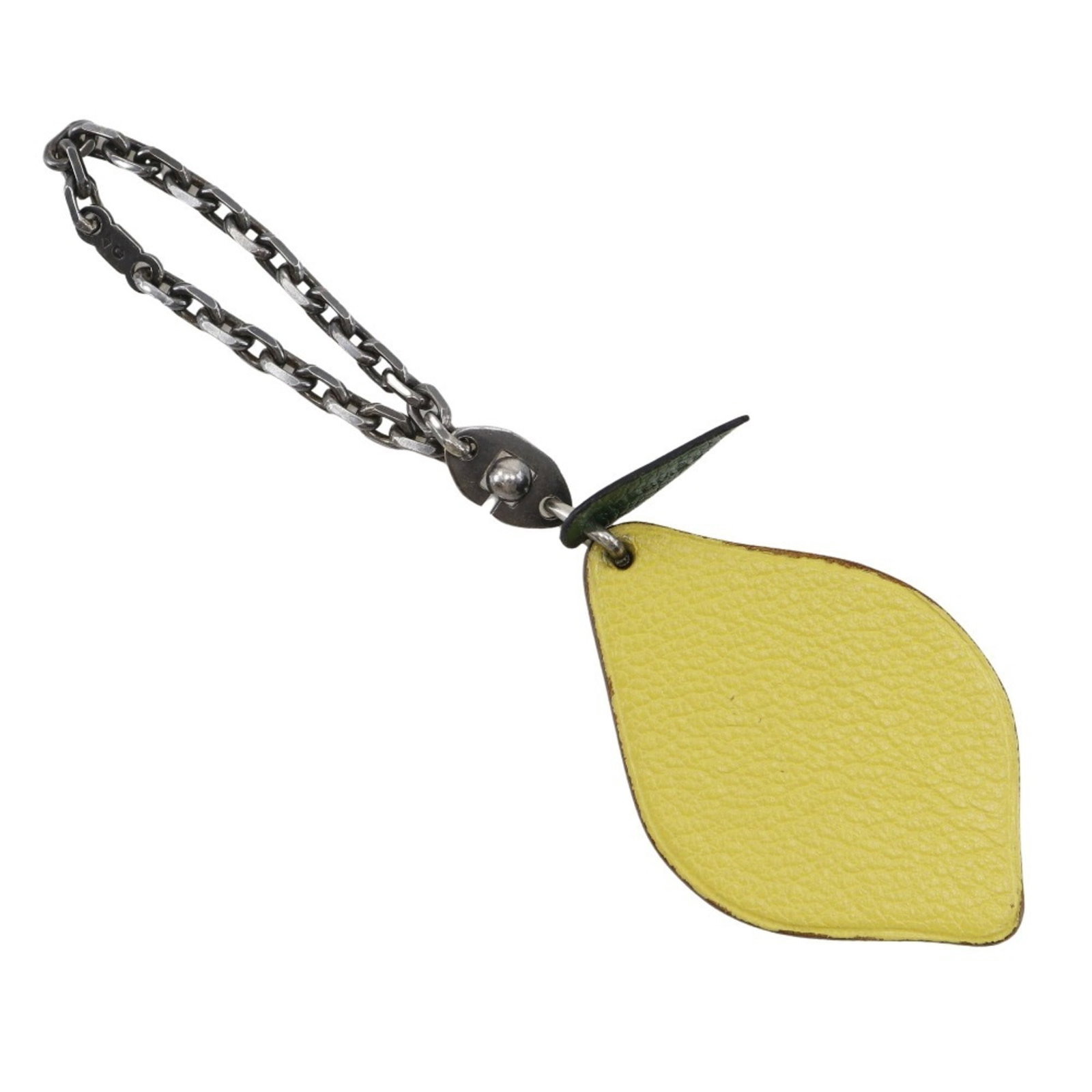 Hermes Handbag Charm Leather: Hermes Handbag Charm Leather The Hermes Handbag Charm Leather is a unique accessory featuring high-quality leather in a bright yellow color. With traces of usage and minor scratches, this charm showca