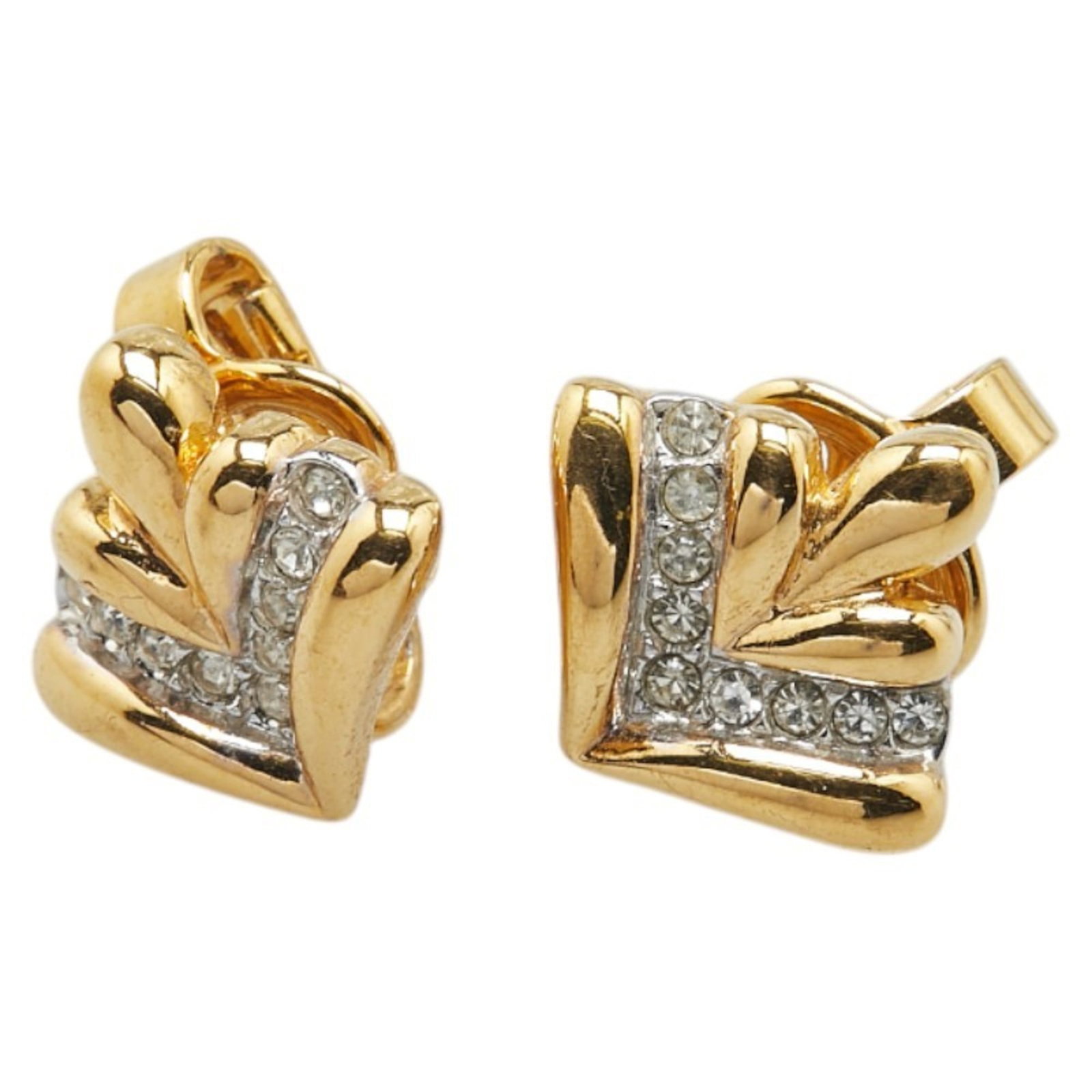 Christian Dior Clip Earrings: Christian Dior Clip Earrings Christian Dior Clip Earrings in gold feature rhinestone accents. The earrings have a size of 13.90mm x 15.50mm and show traces of usage with minor scratches and dirt.