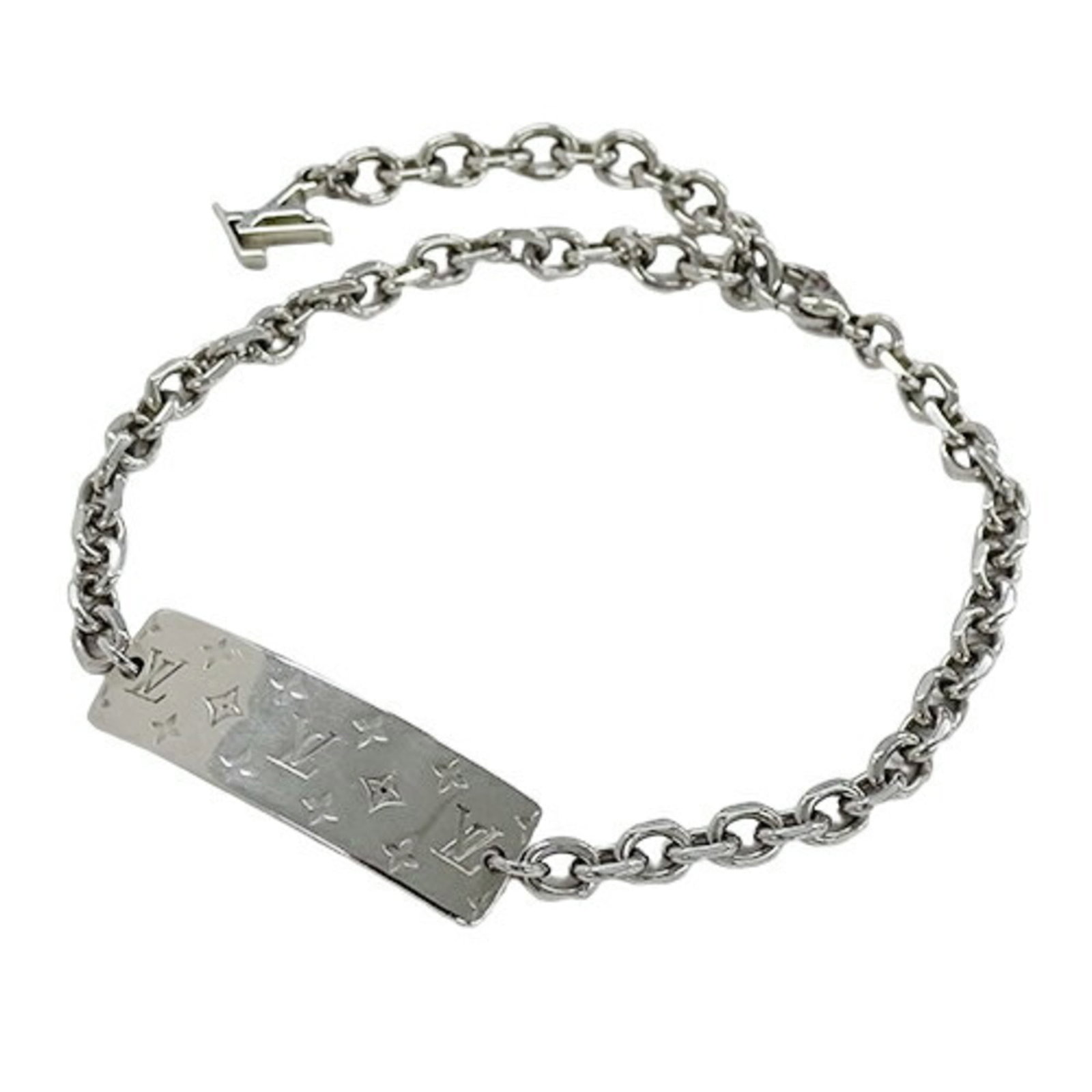 Louis Vuitton Charm Bracelet: Louis Vuitton Charm Bracelet Silver charm bracelet from Louis Vuitton, measuring 18.5cm to 23cm in length, featuring trims of usage and minor damages visible. The item's condition allows for continued