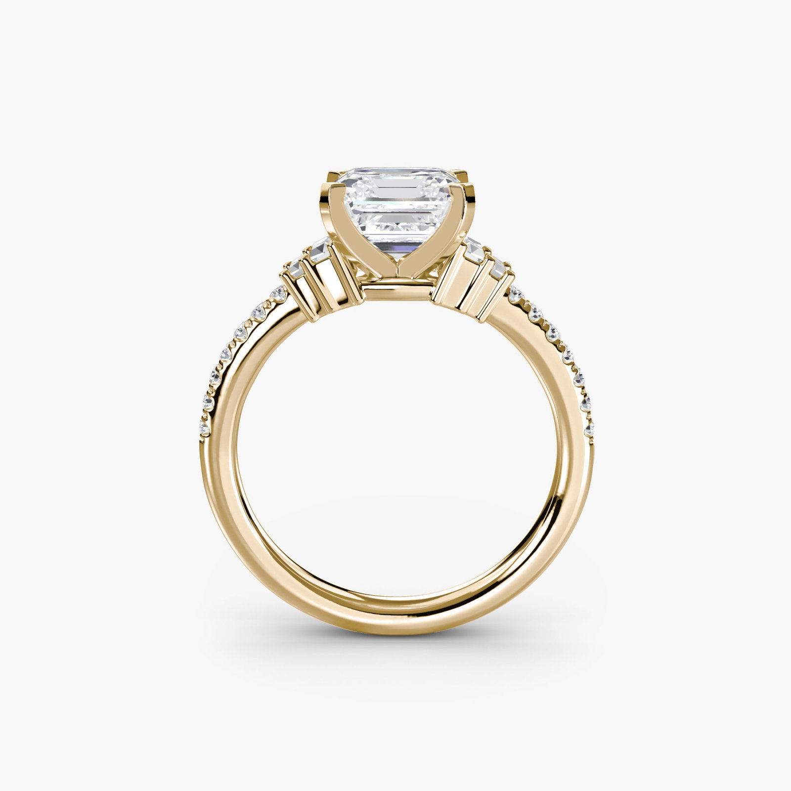 Pave Asscher 14Kt Yellow Gold Ring Setting: Pave Asscher 14Kt Yellow Gold Ring Setting Pave Asscher 14Kt Yellow Gold Ring Setting features an intricate design of 18 side stones totaling 0.26 carats, adding a touch of elegance to any style. The