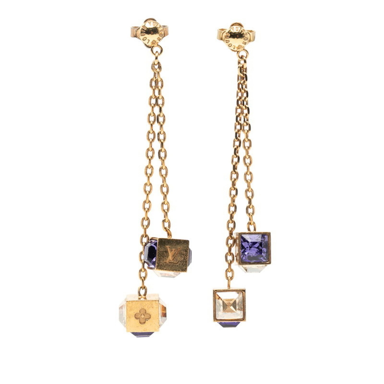 Louis Vuitton Chain Earrings Gold Plating: Louis Vuitton Chain Earrings Gold Plating Gold-plated Louis Vuitton chain earrings with a classic design, bearing a signature. The earrings have a subtle gold tone and are made of durable gold