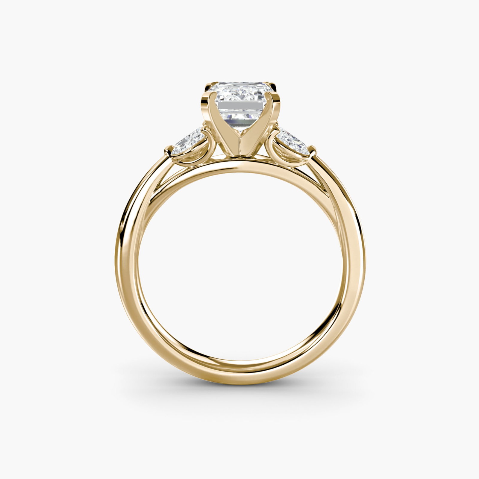 Side Stone Emerald 18Kt Yellow Gold Ring Setting: Side Stone Emerald 18Kt Yellow Gold Ring Setting Side stone emerald ring setting in 18Kt yellow gold boasts four lab-grown side stones totaling 0.43 carats, adding a touch of elegance to any outfit.