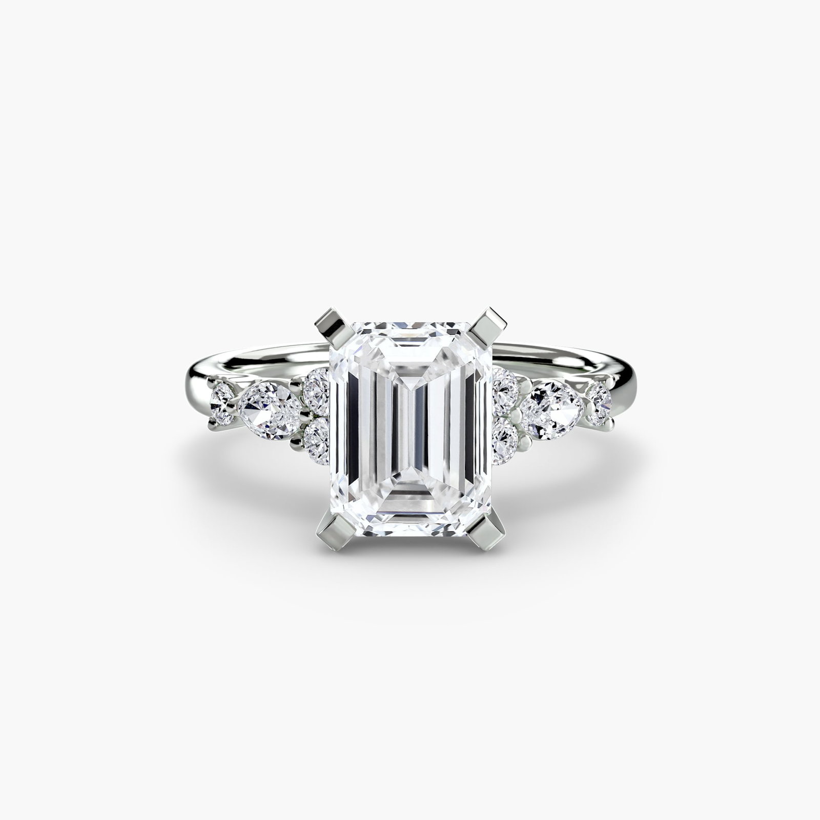 Side Stone Emerald 950 Platinum Ring Setting - 2