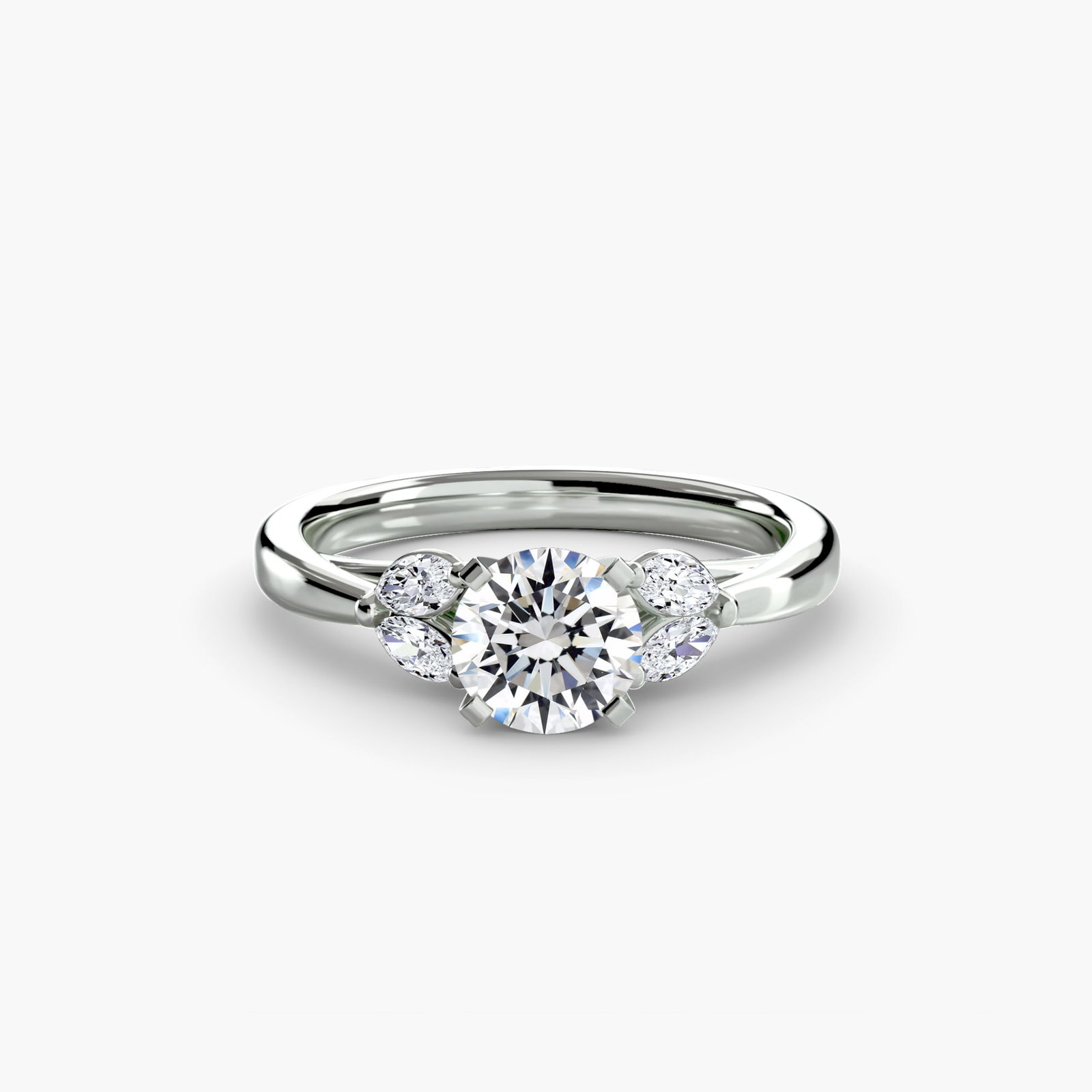 Side Stone Round 950 Platinum Ring Setting - 2