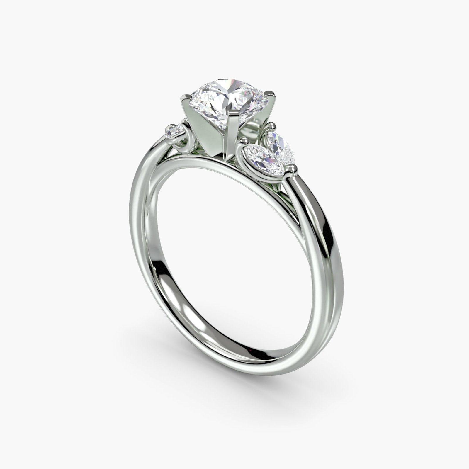 Side Stone Round 950 Platinum Ring Setting - 5
