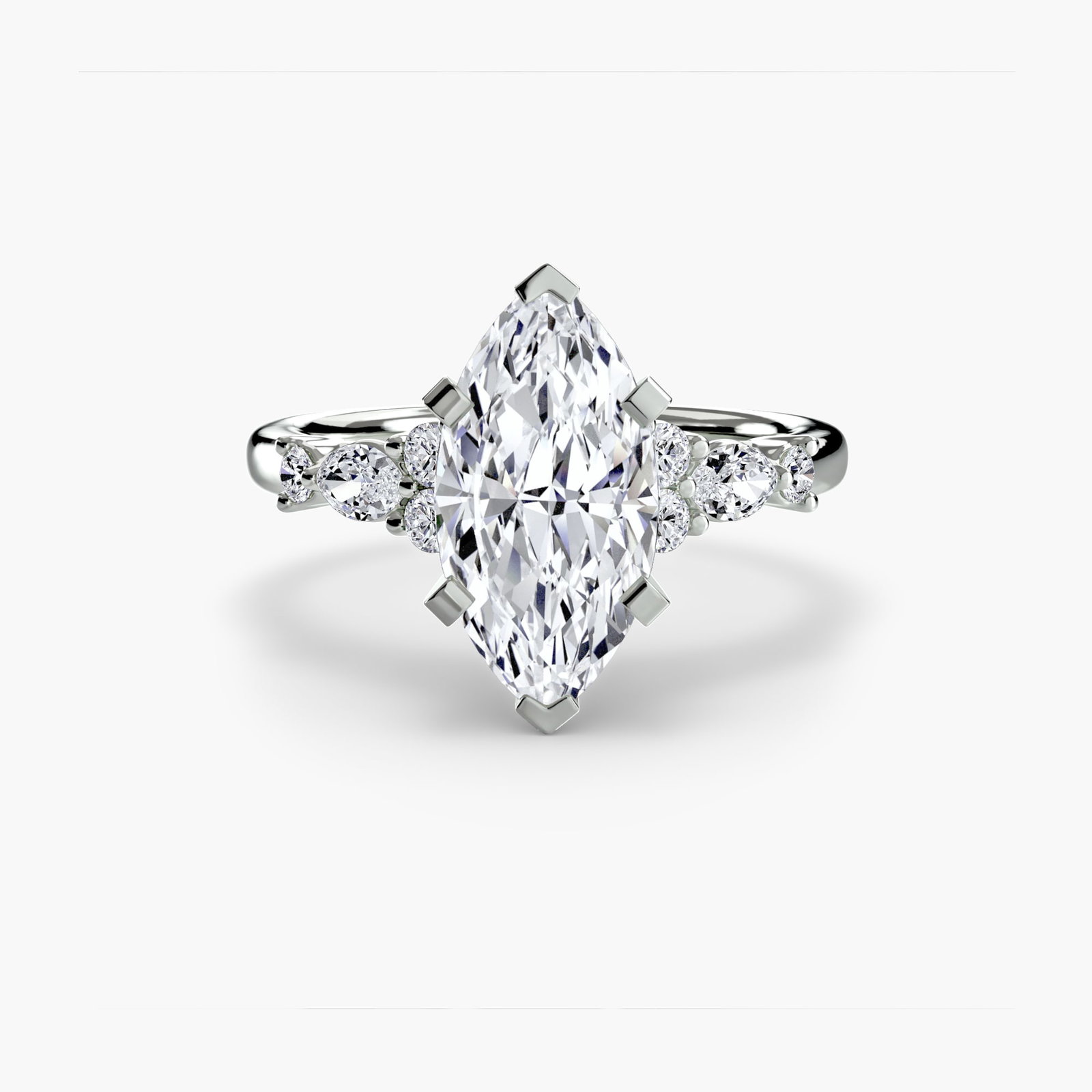 Side Stone Marquise 950 Platinum Ring Setting - 2