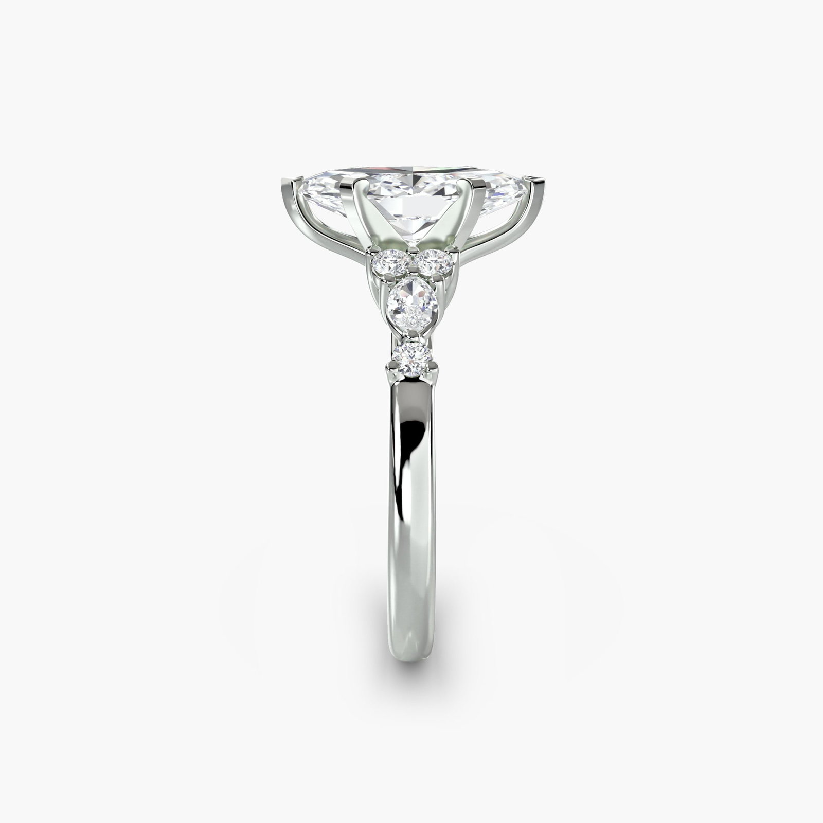 Side Stone Marquise 950 Platinum Ring Setting - 3