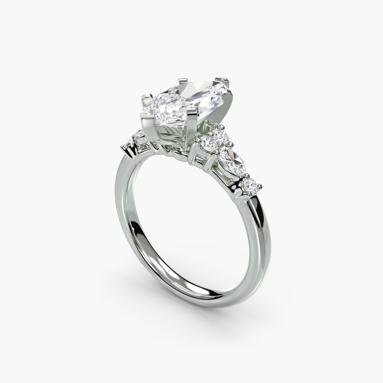 Side Stone Marquise 950 Platinum Ring Setting - 5