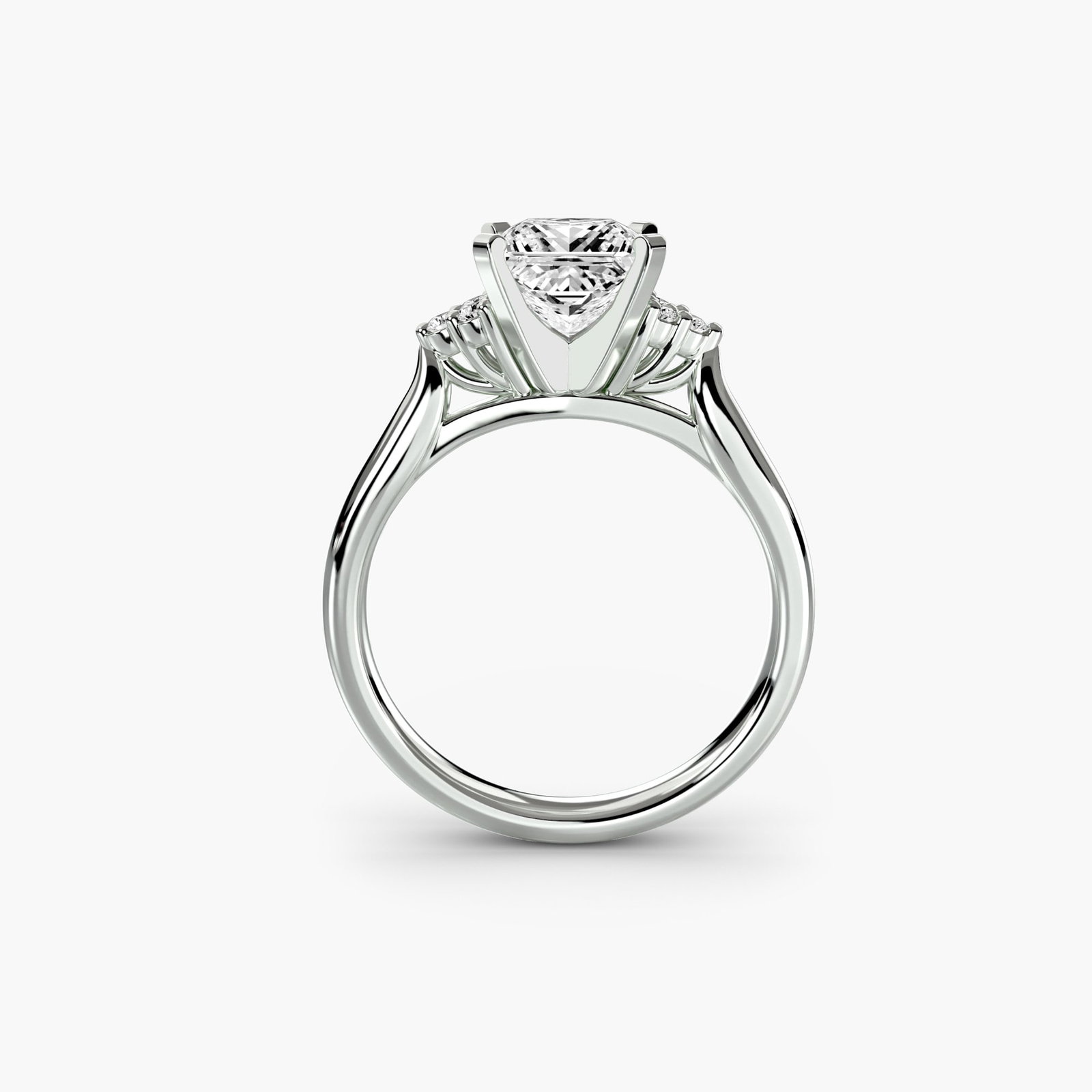 Solitaire Princess 14Kt White Gold Ring Setting: Solitaire Princess 14Kt White Gold Ring Setting The Solitaire Princess ring setting boasts a sleek and modern design with six lab-grown side stones totaling 0.09 carats in EF/VS clarity and color.