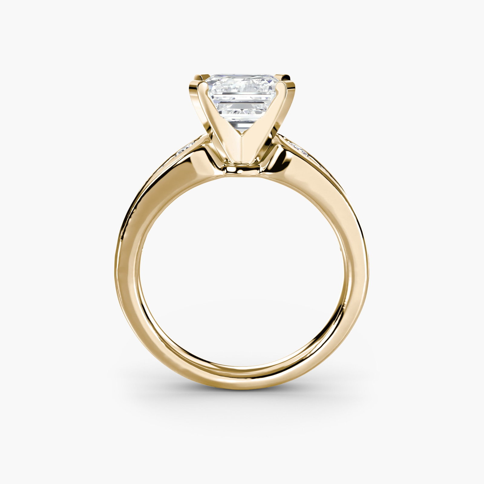 Pave Asscher 14Kt Yellow Gold Ring Setting: Pave Asscher 14Kt Yellow Gold Ring Setting Pave Asscher 14Kt Yellow Gold Ring Setting features a classic design with 12 side stones totaling 0.341 carats in EF/VS lab-grown color and clarity. The